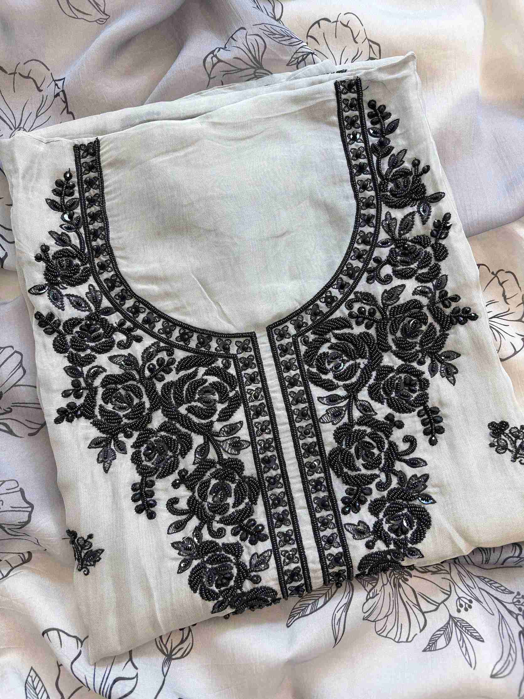 Embroidered grey organza shirt with bead, moti and sequin work