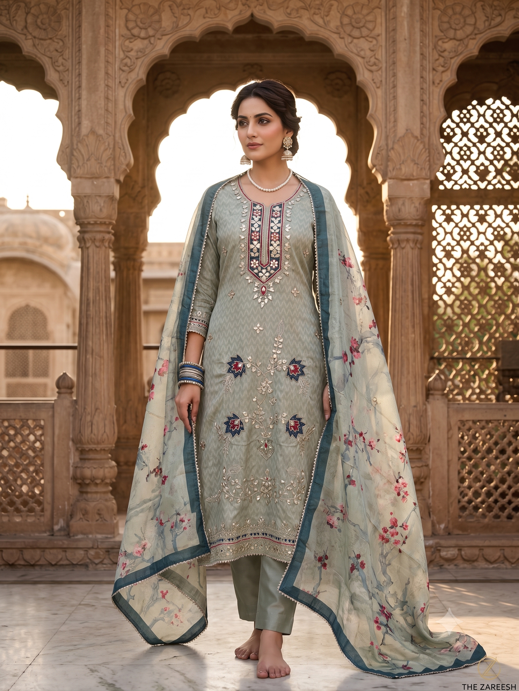 Designer gota patti unstitched suit - The Zareesh