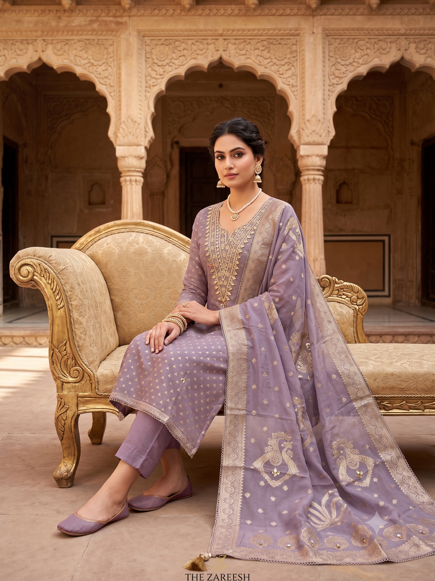 Party wear Gota unstitched suit - The Zareesh