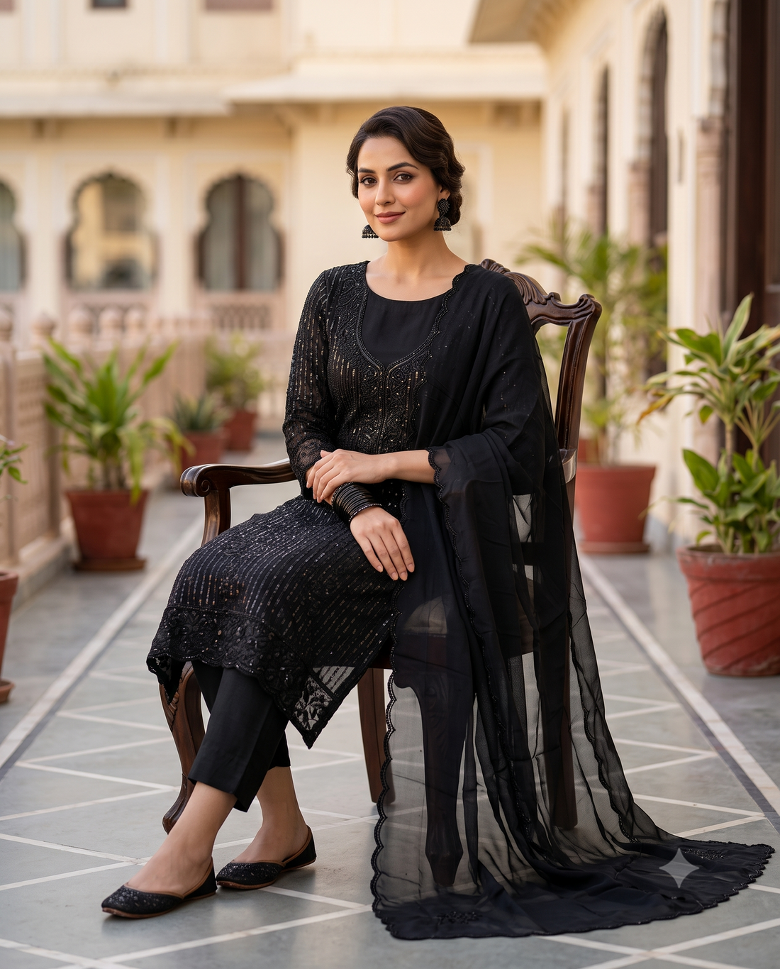 Black Heavy Organza Partywear Unstitched Suit Set