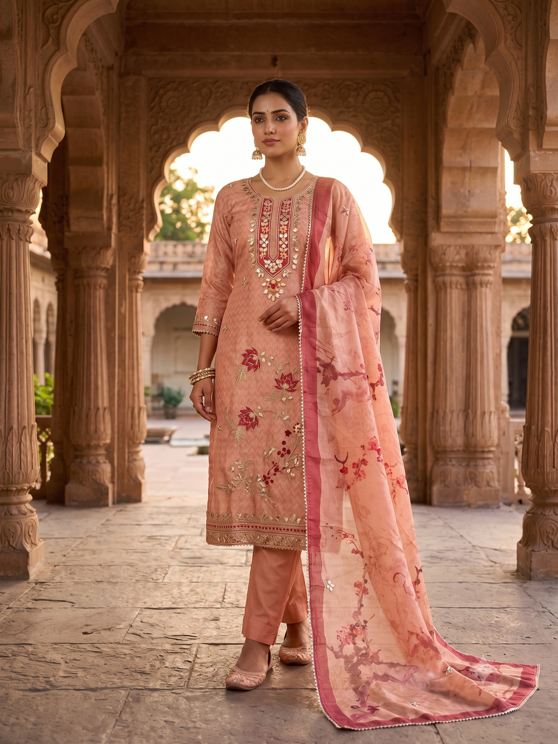 Designer gota patti unstitched suit - The Zareesh