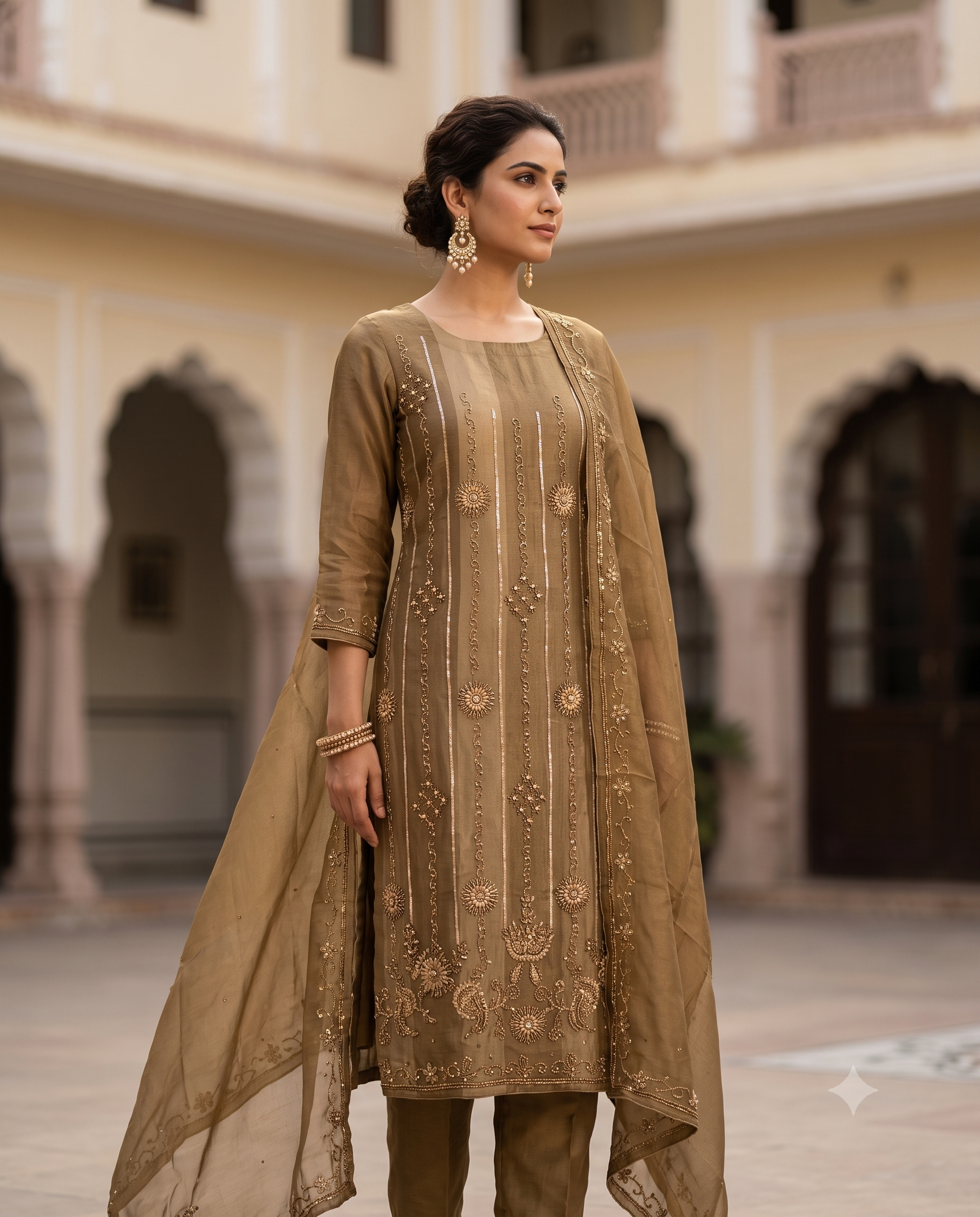 Metallic bronze Heavy Shimmer Tissue Wedding Wear Unstitched Suit Set