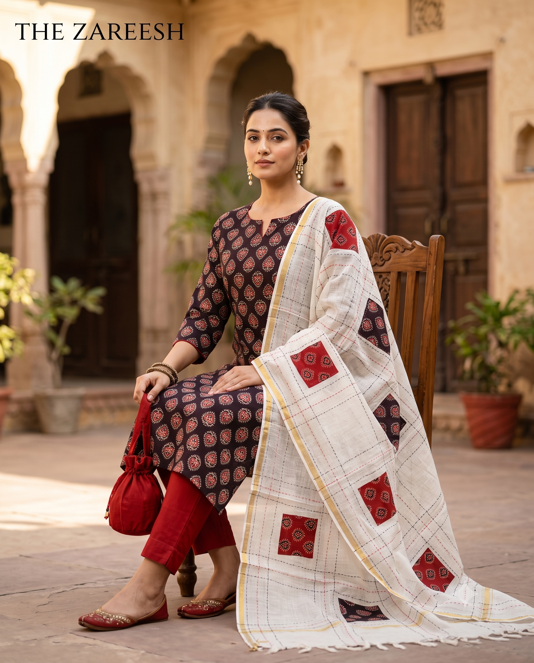 Pure Cotton Handblock Printed Unstitched Suit with kota Doriya Applique Patch Dupatta