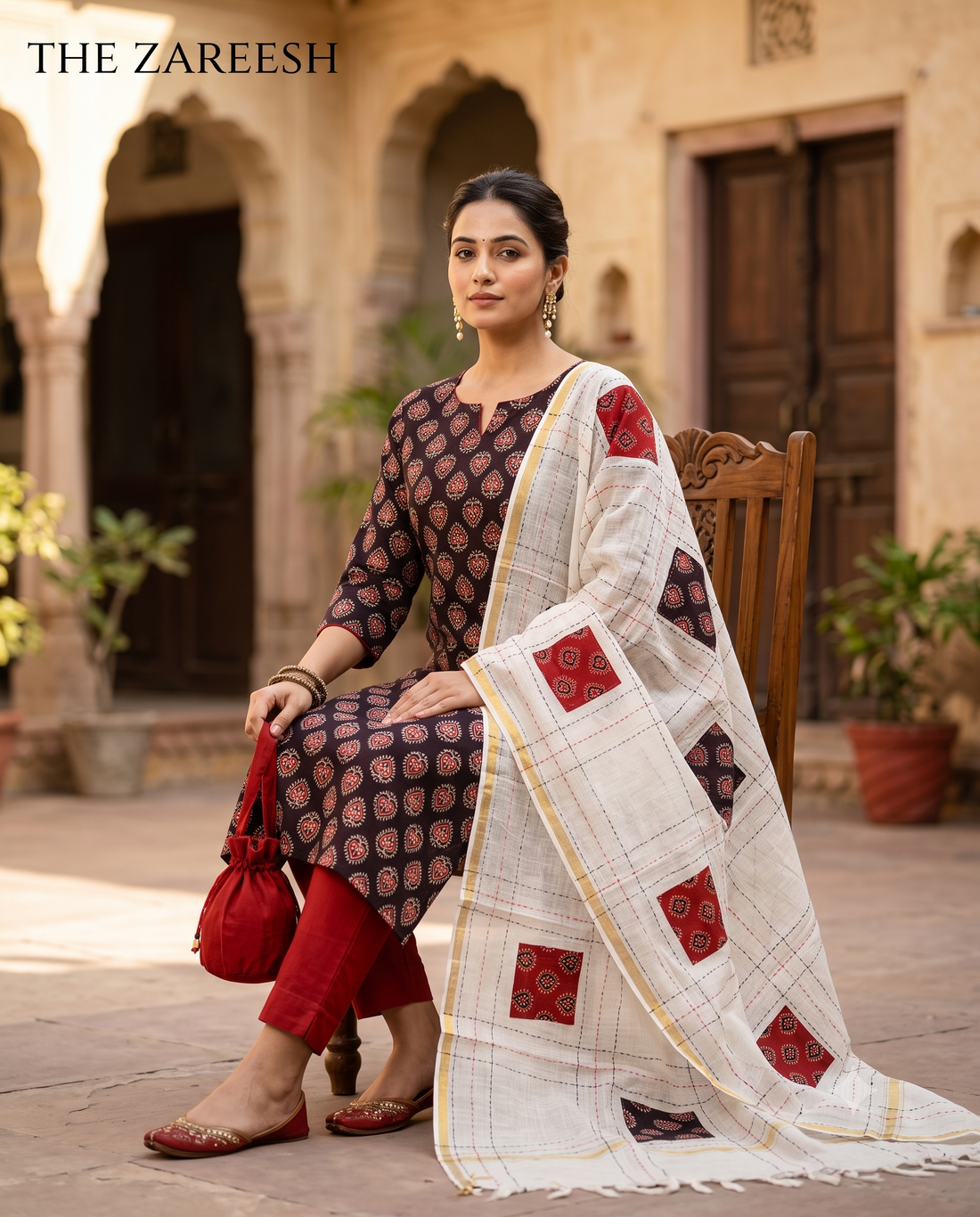 Pure Cotton Handblock Printed Unstitched Suit with kota Doriya Applique Patch Dupatta