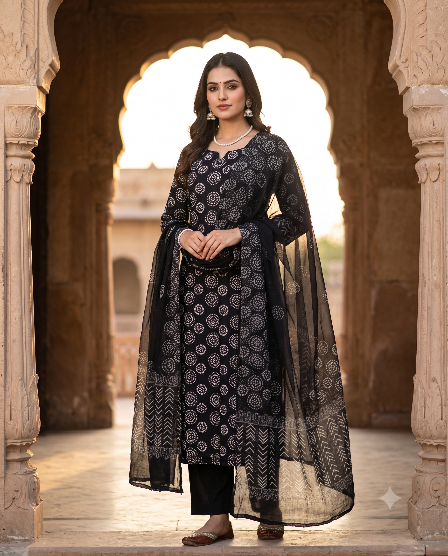 Hand Block Printed Cotton Unstitched Suit Set with Chiffon Dupatta – The Zareesh