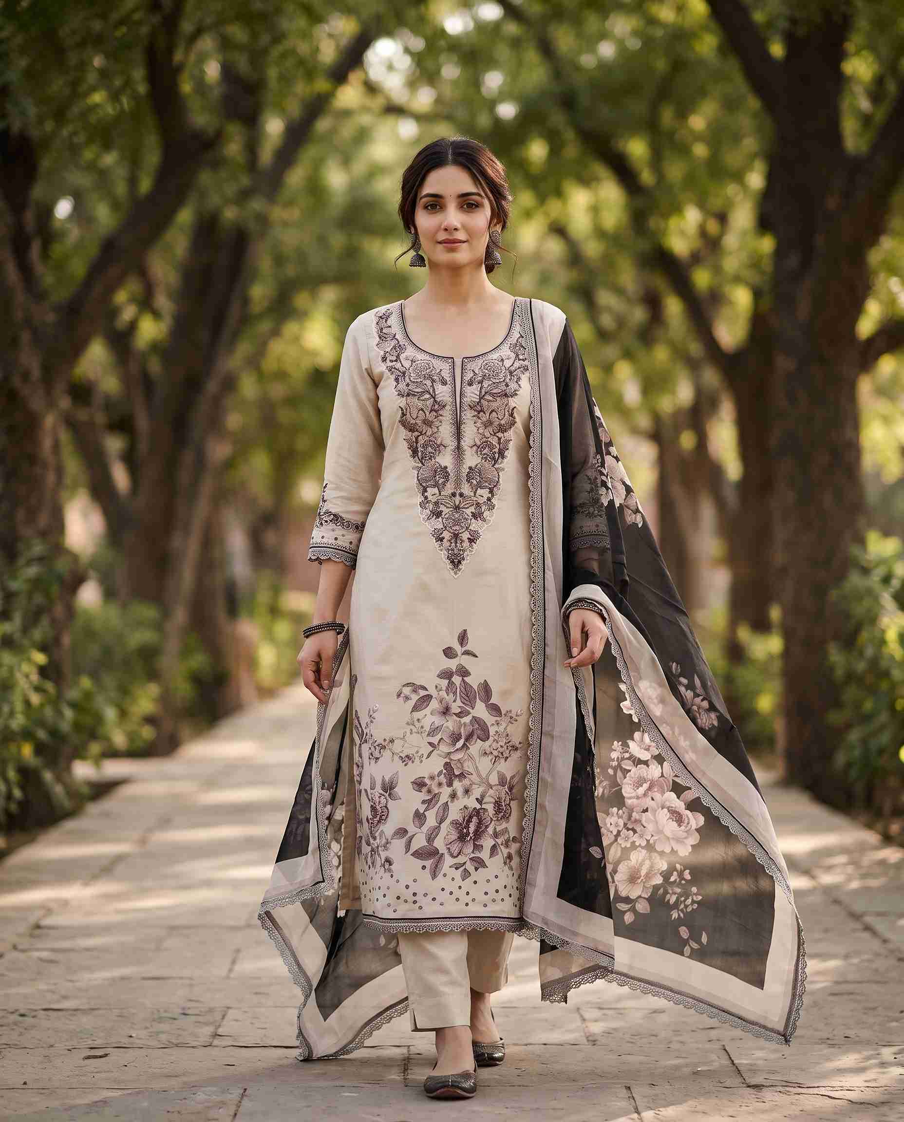 Pure Organza Unstitched Suit with Floral Digital Print Dupatta