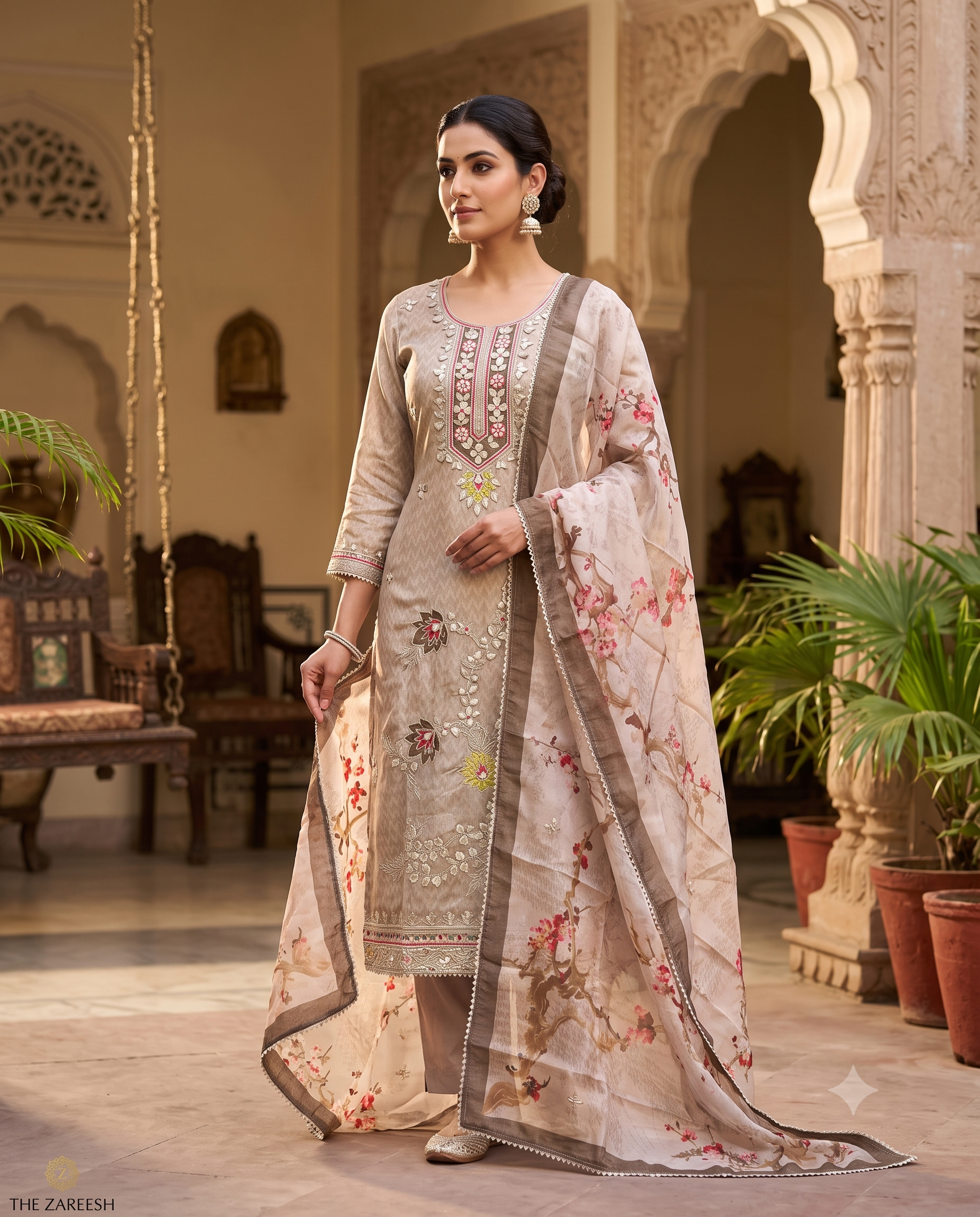 Designer gota patti unstitched suit - The Zareesh