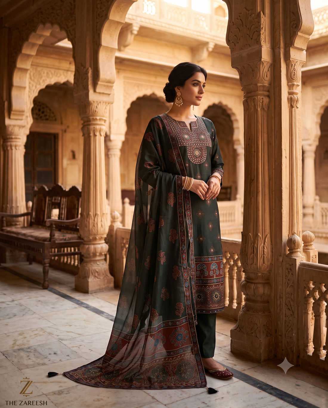 Pure Crepe Ajrakh Printed unstitched suit - The Zareesh