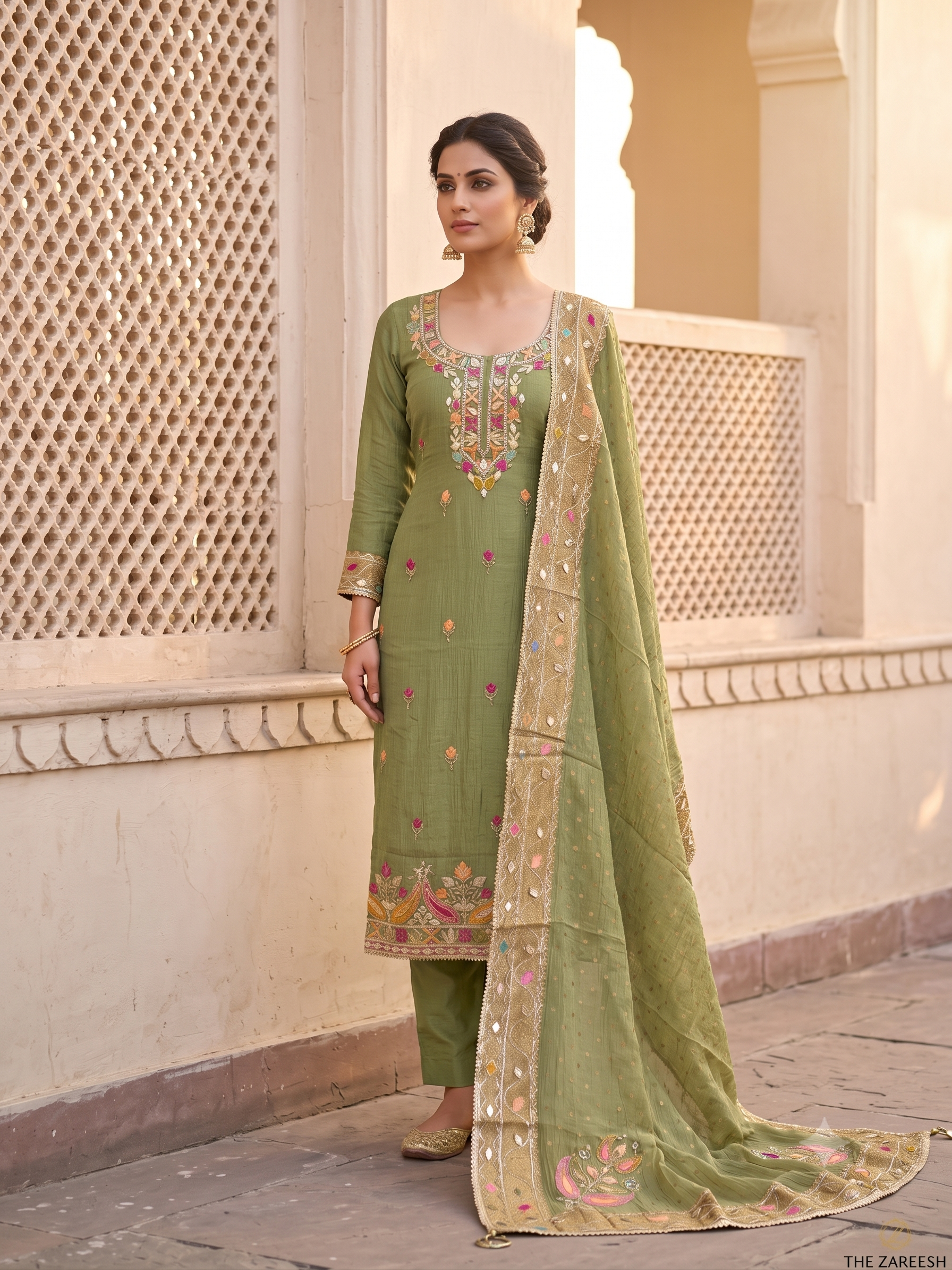Pure  Crushed Tissue Heavy Gota Work Unstitched Suit - The Zareesh