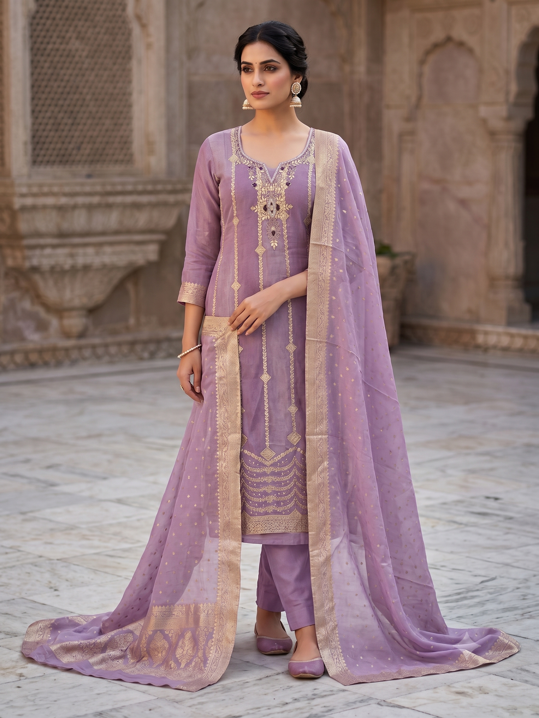 party wear unstitched suit in banarasi weaving - The Zareesh