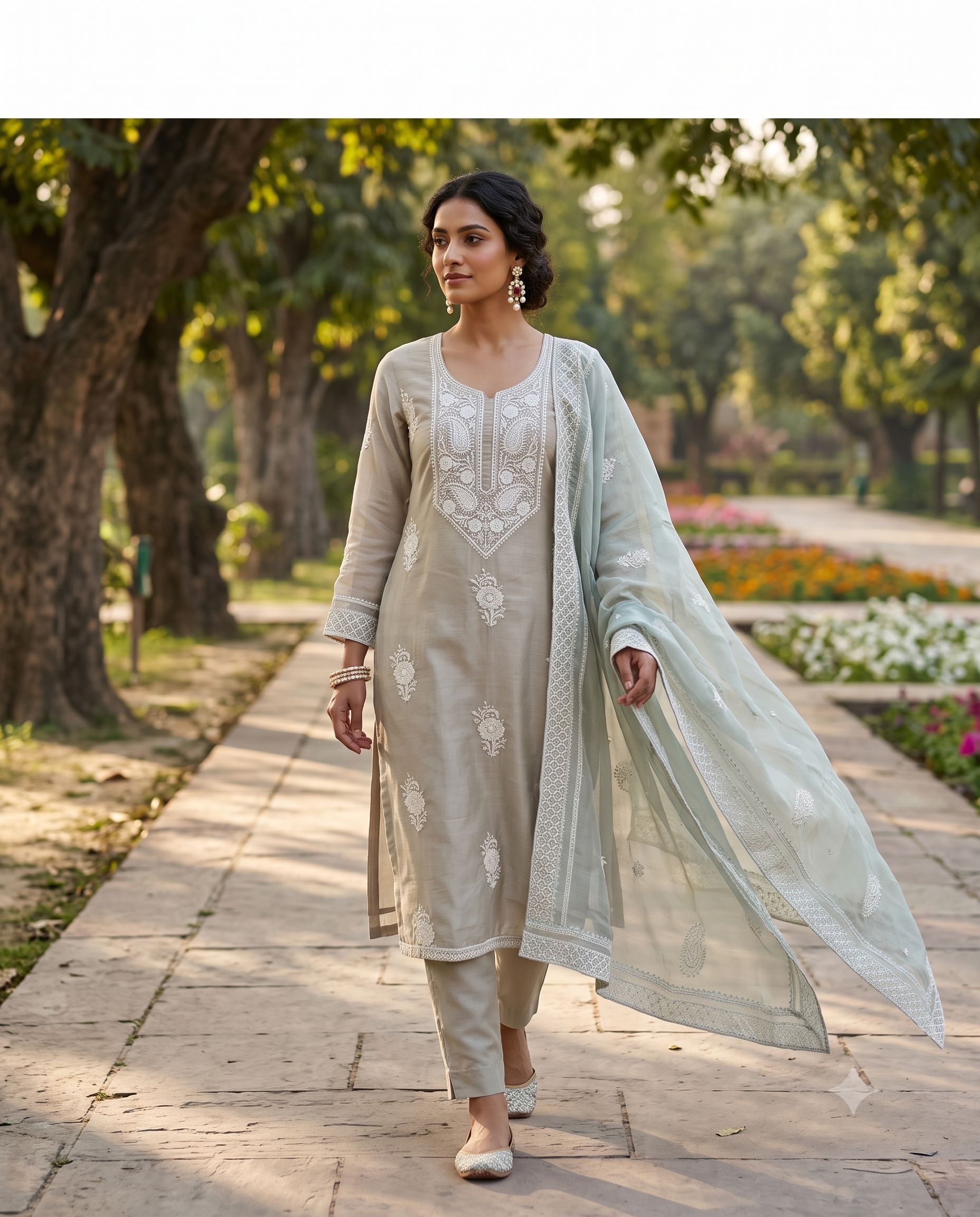 Pastel Grey Shimmer Tissue Chikankari Inspired Unstitched Suit Set