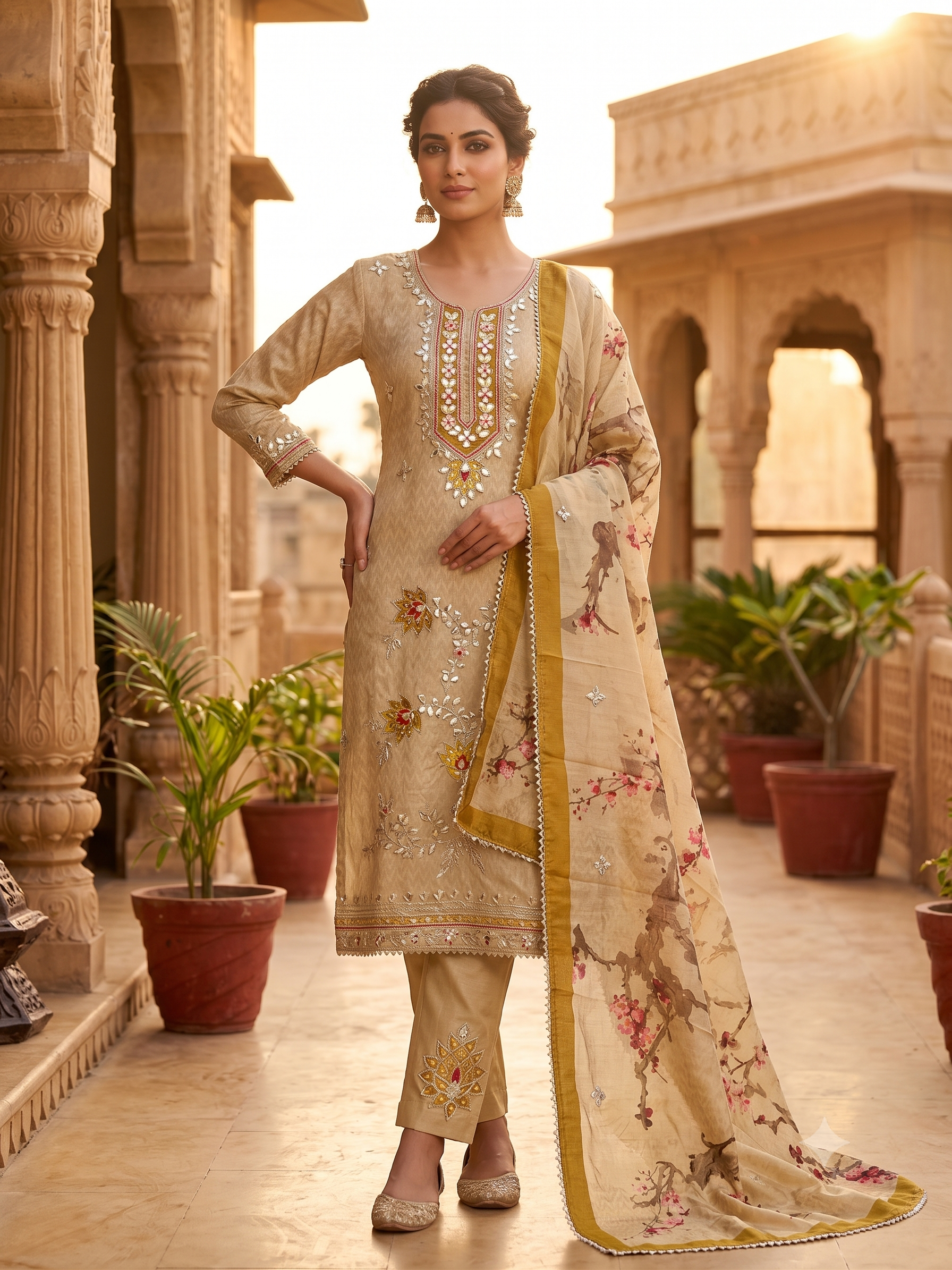 Designer gota patti unstitched suit - The Zareesh