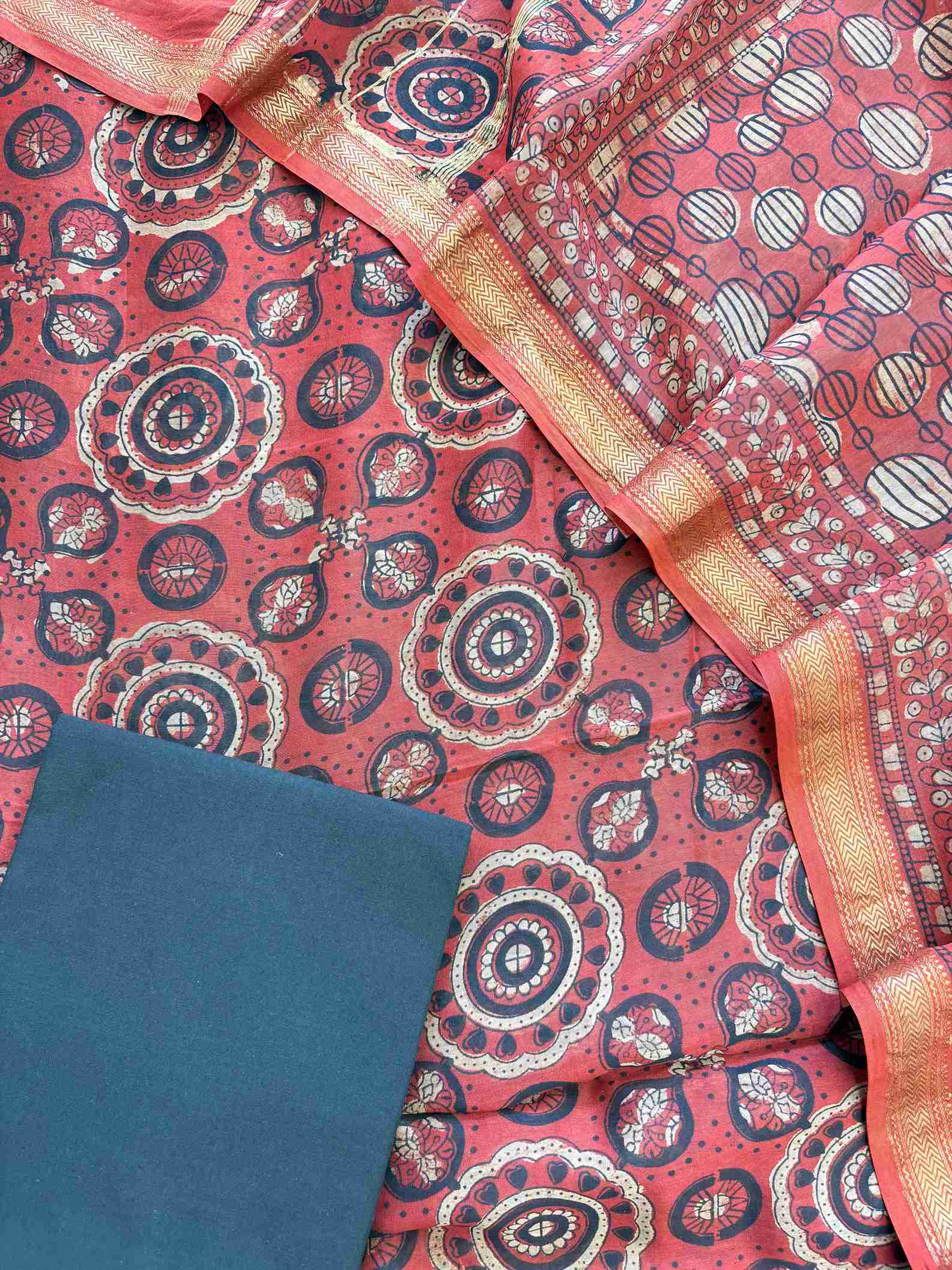 Handcrafted Jaipuri block print ethnic suit set in red