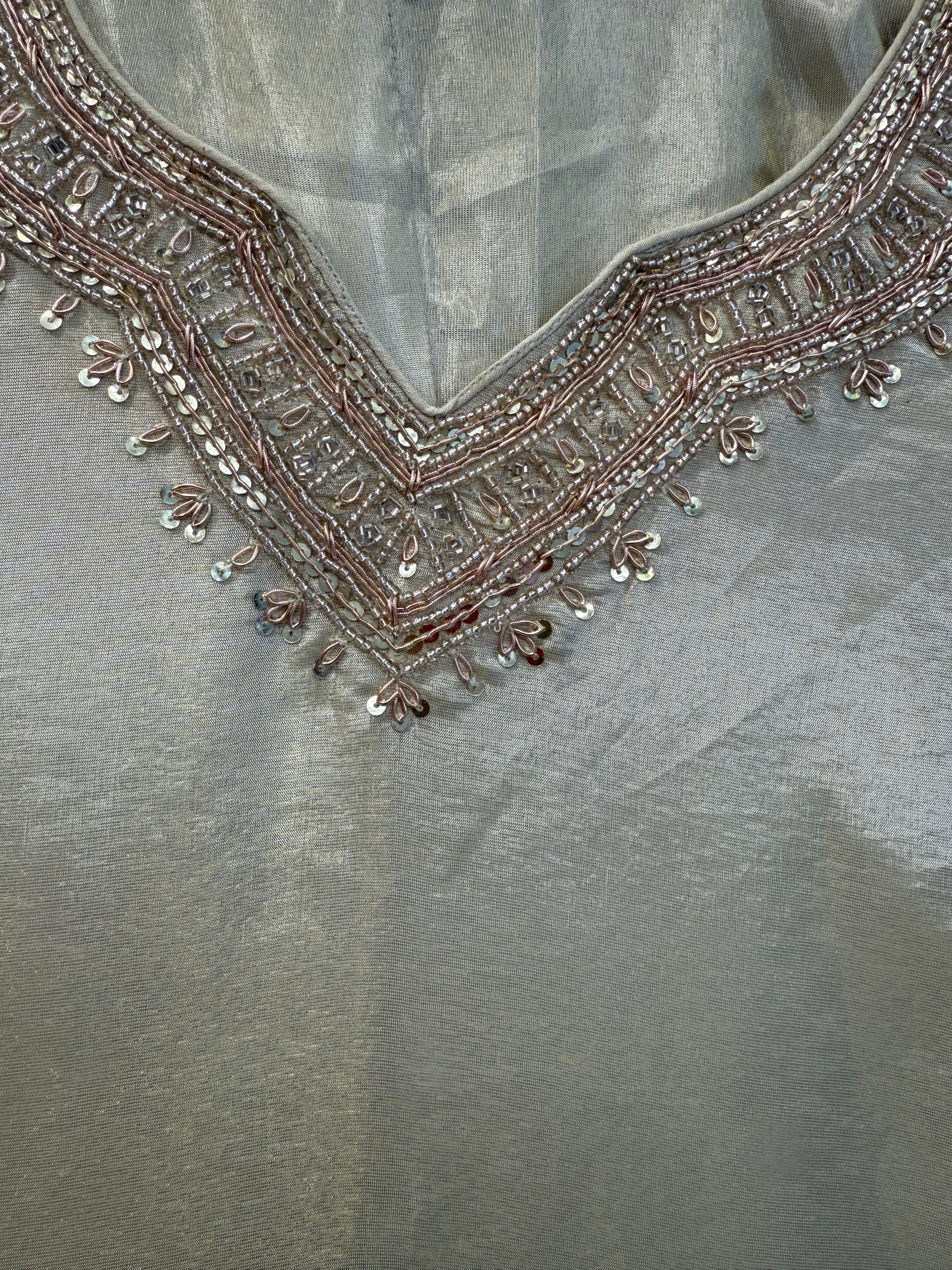 Ivory Silk Embroidered Suit Set with Gold Zari and Beadwork | 3 Piece Kurta Palazzo Dupatta Set