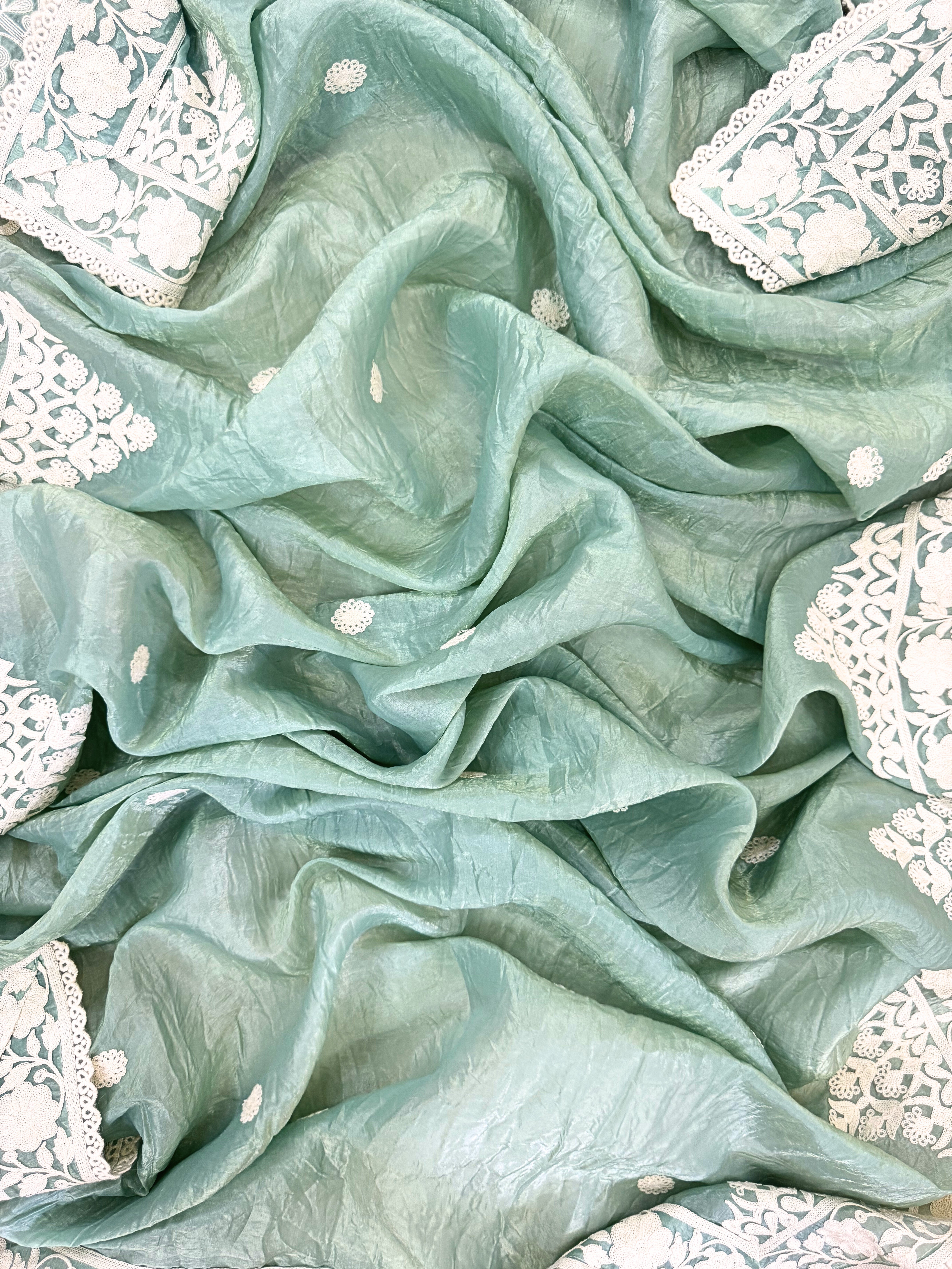 Soft Tissue Unstitched Suit with Thread work on Neck