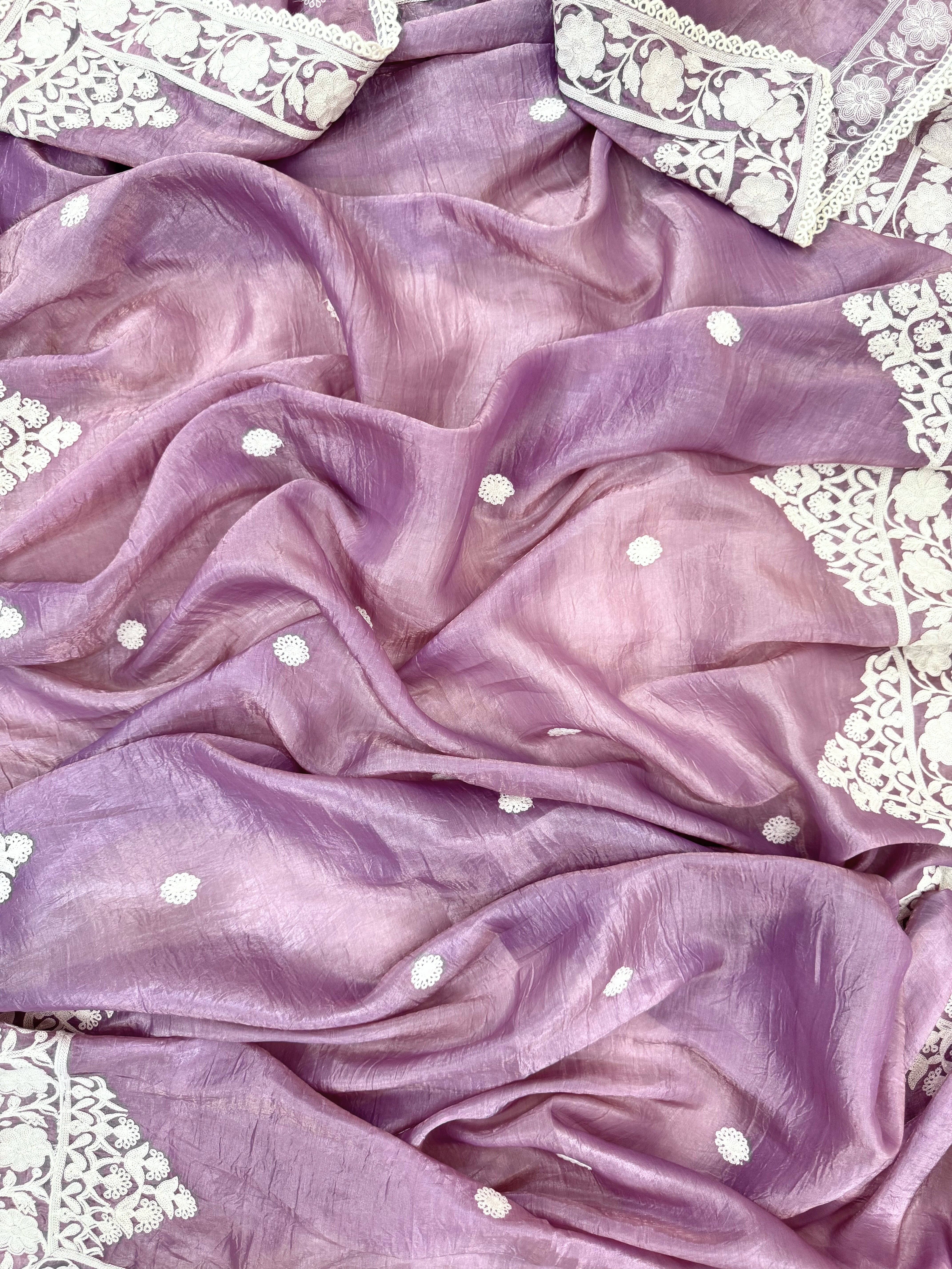 Soft Tissue Unstitched Suit with Thread work on Neck