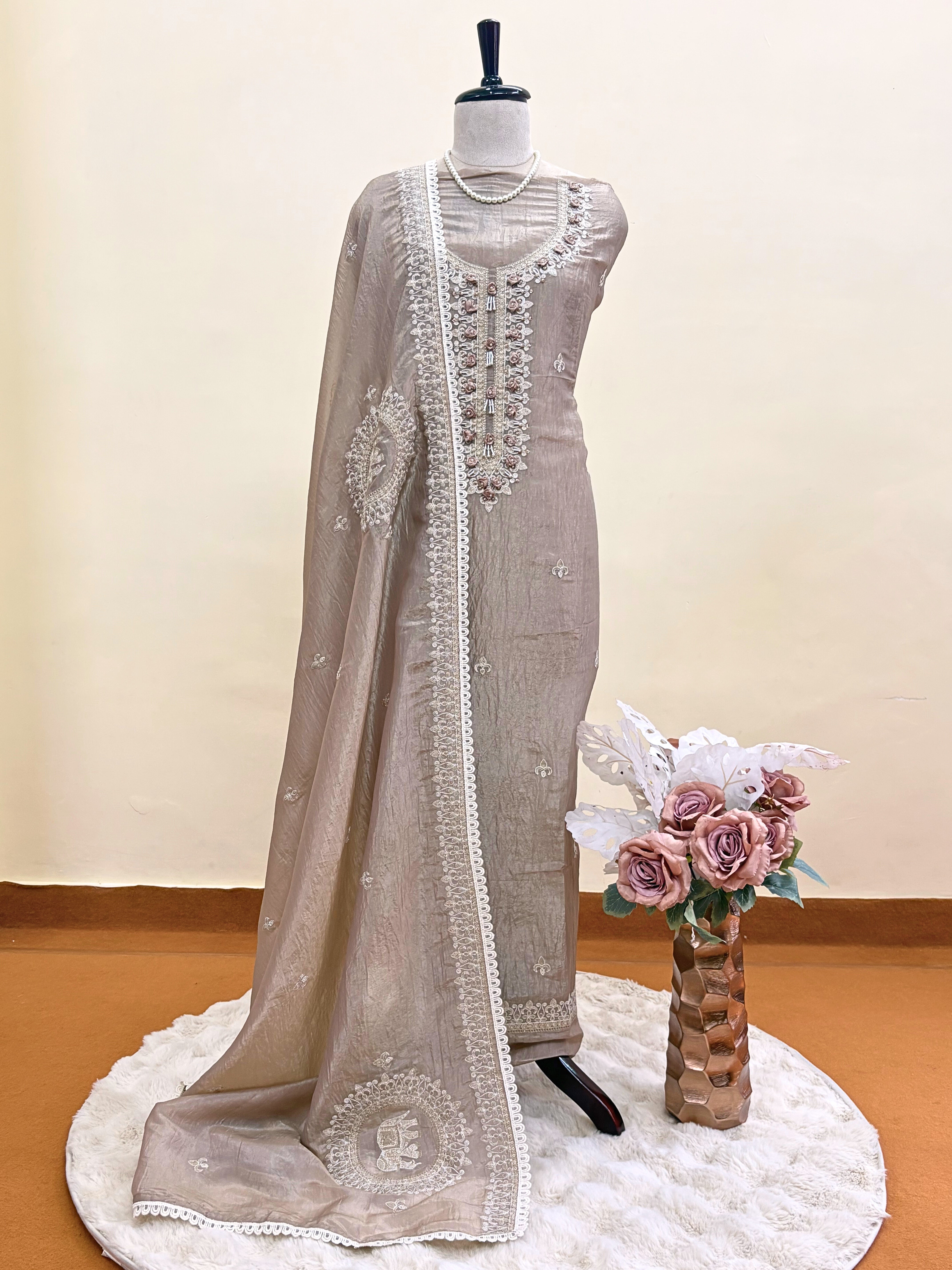 Soft Tissue Unstitched suit with Elephant motifs