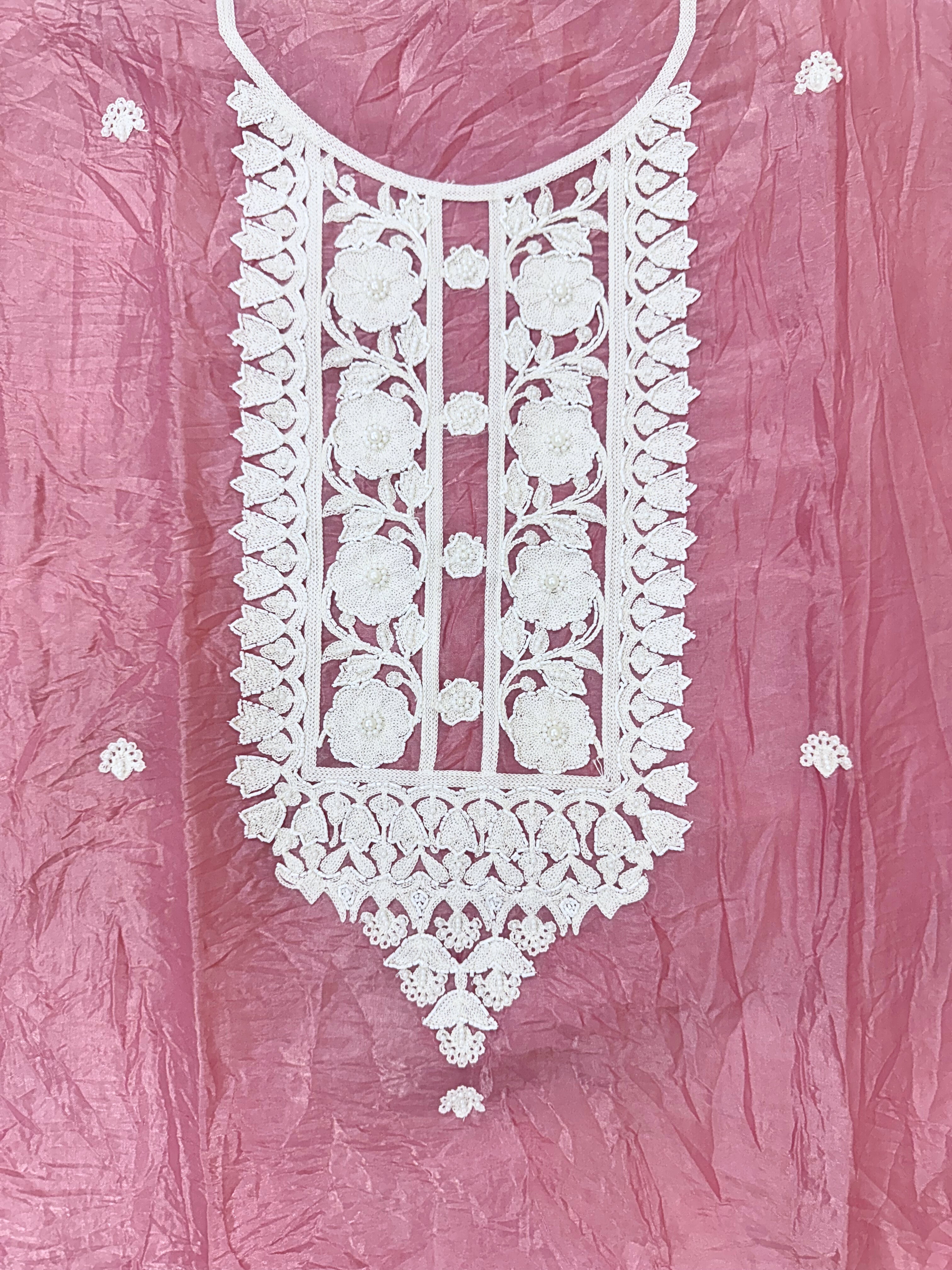 Soft Tissue Unstitched Suit with Thread work on Neck