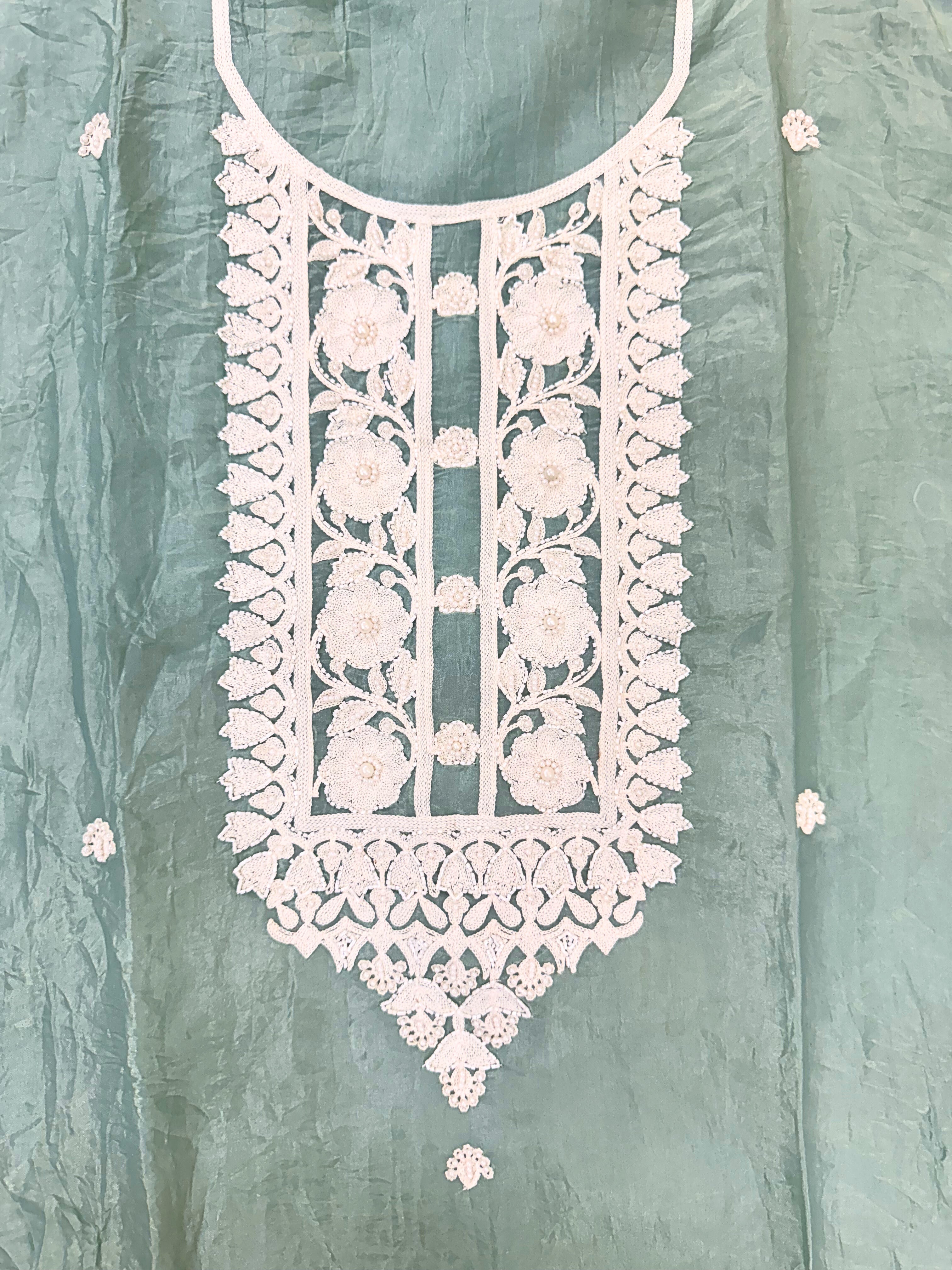 Soft Tissue Unstitched Suit with Thread work on Neck