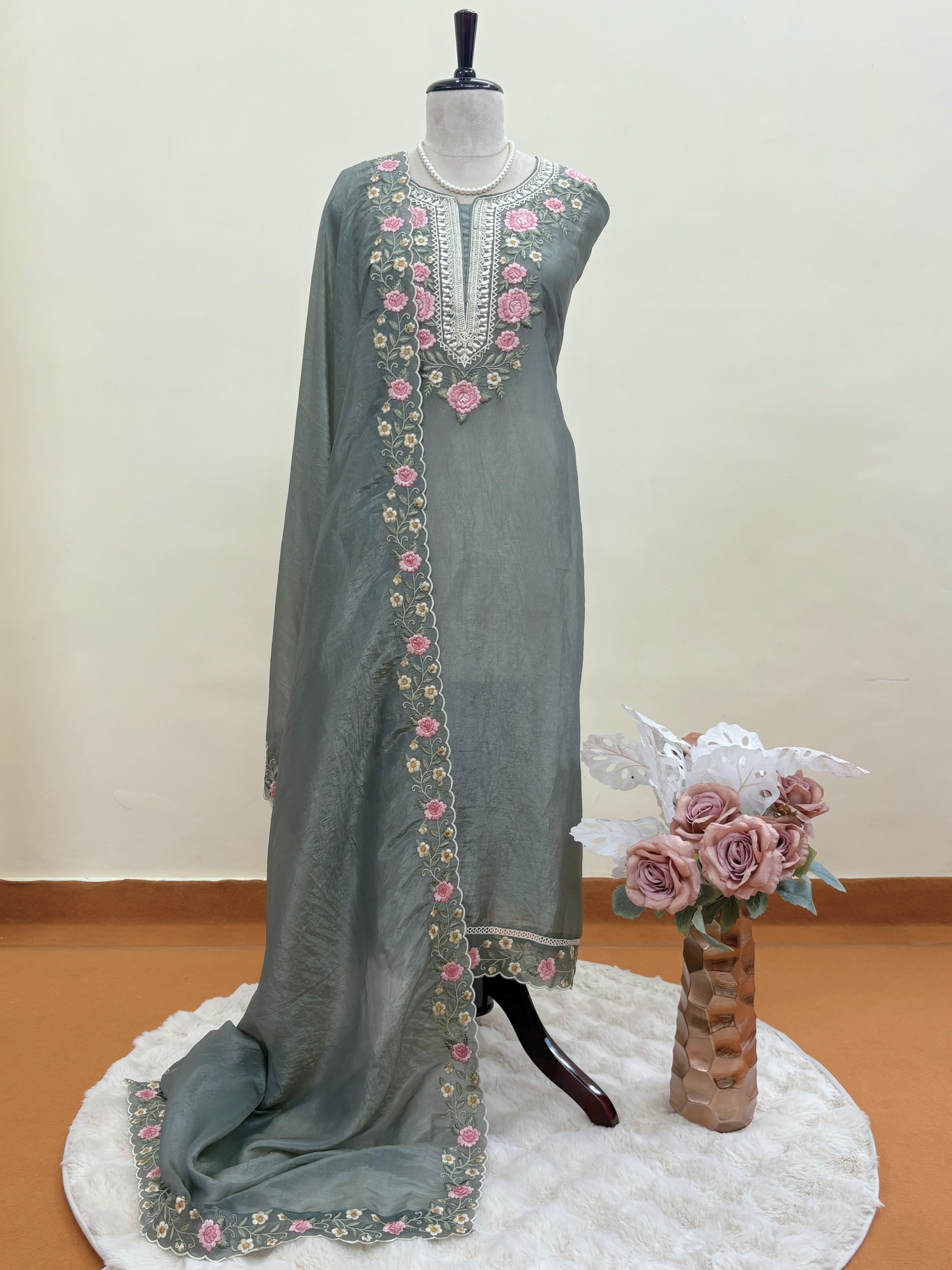 Slate Grey Unstitched suit on Tissue Fabric