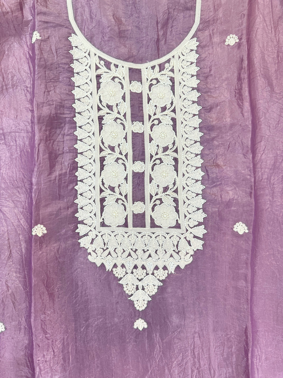 Soft Tissue Unstitched Suit with Thread work on Neck