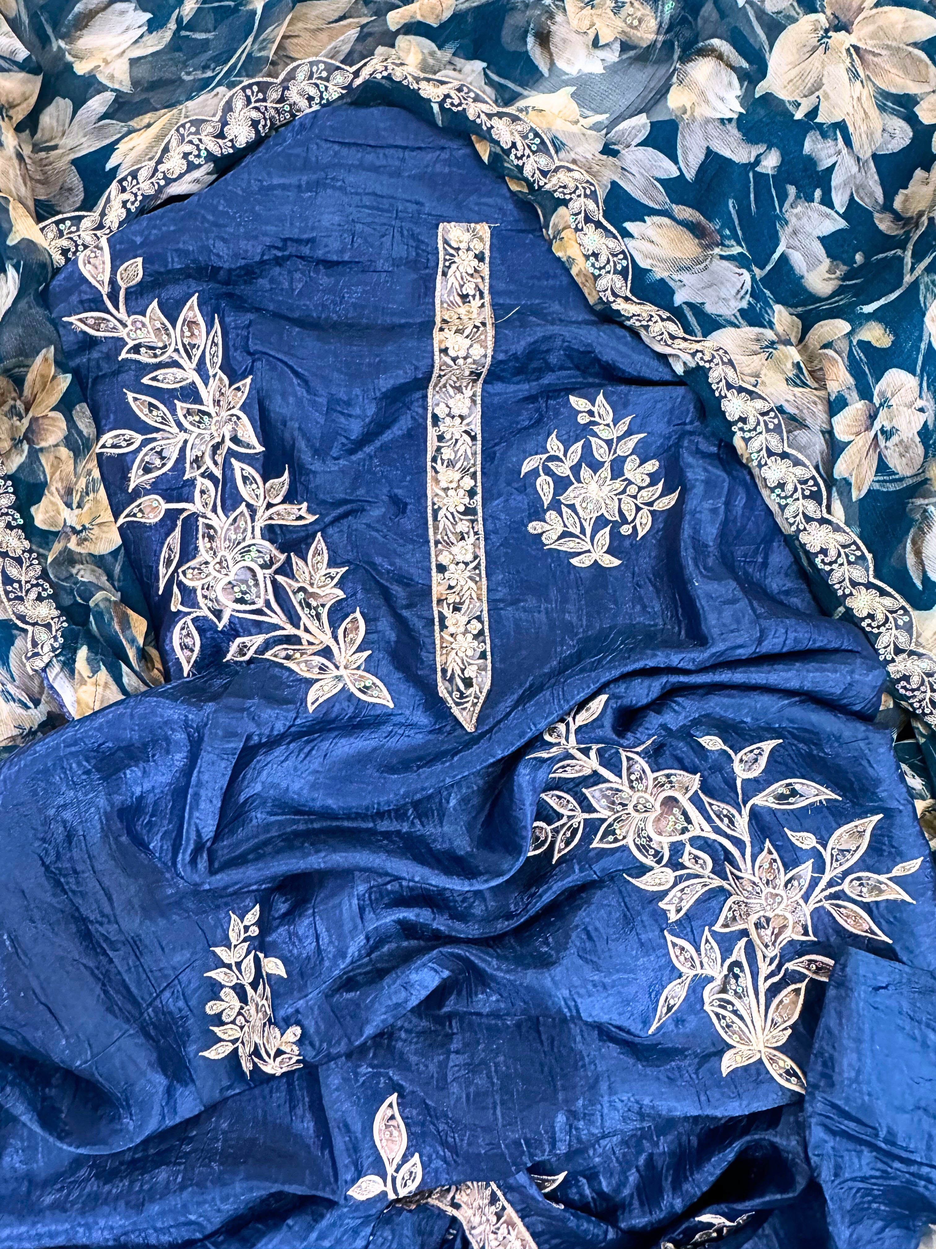 Tissue suit with Floral Printed Dupatta