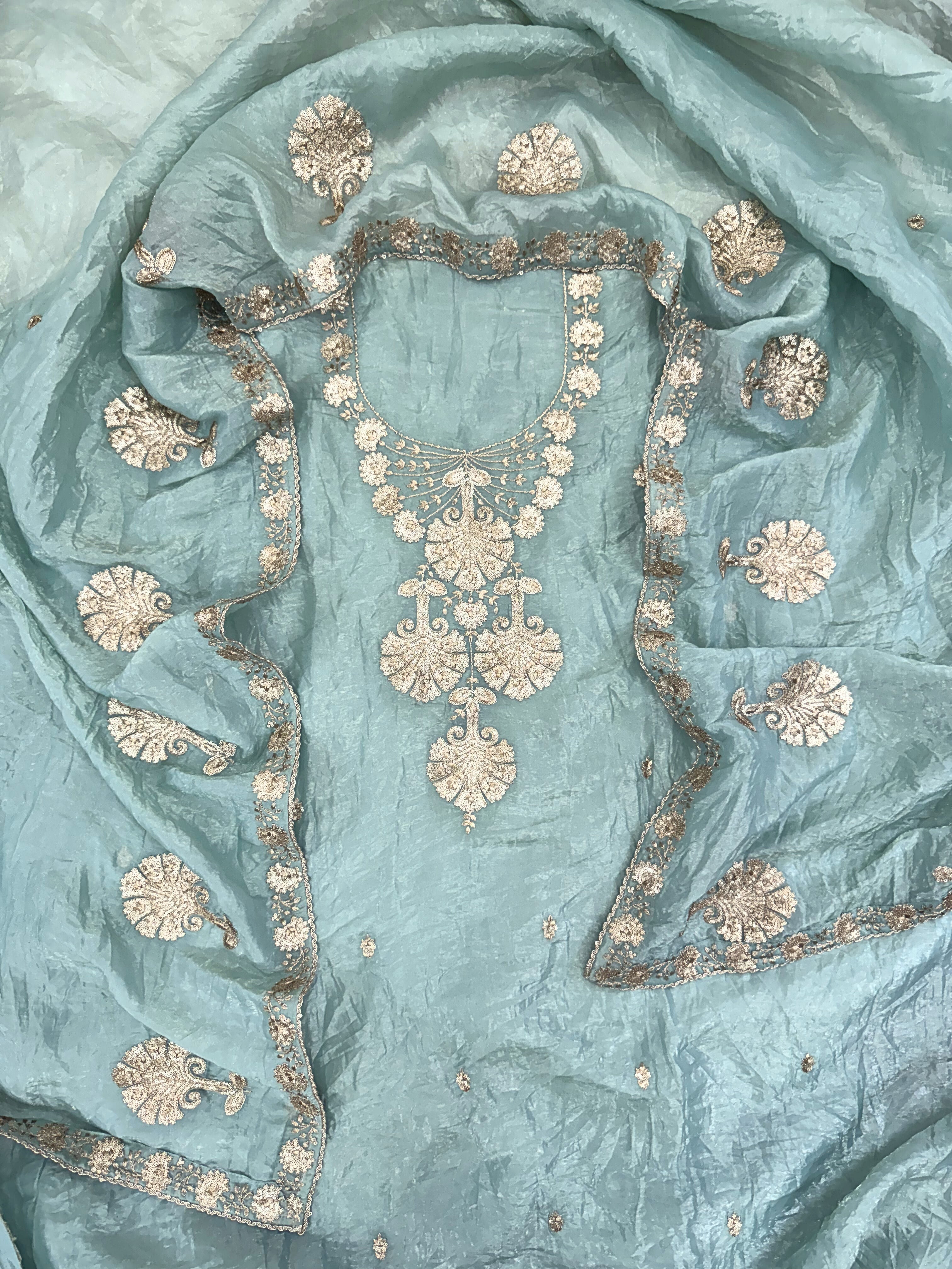 Soft Tissue with Zardozi work on neck