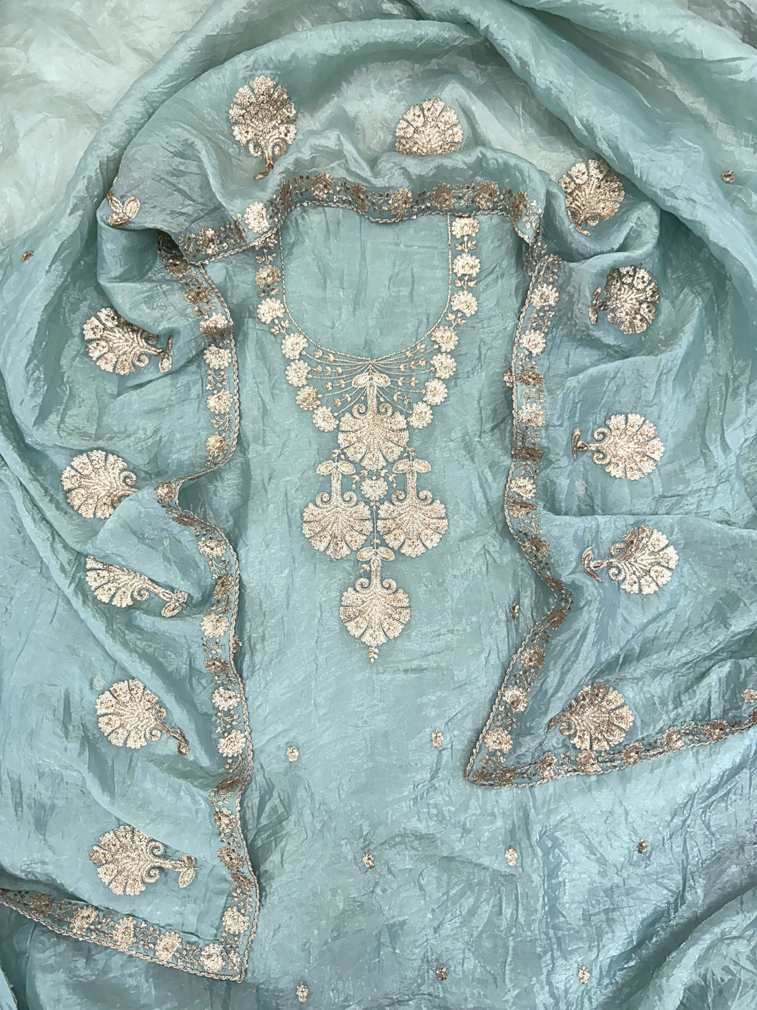 Soft Tissue with Zardozi work on neck
