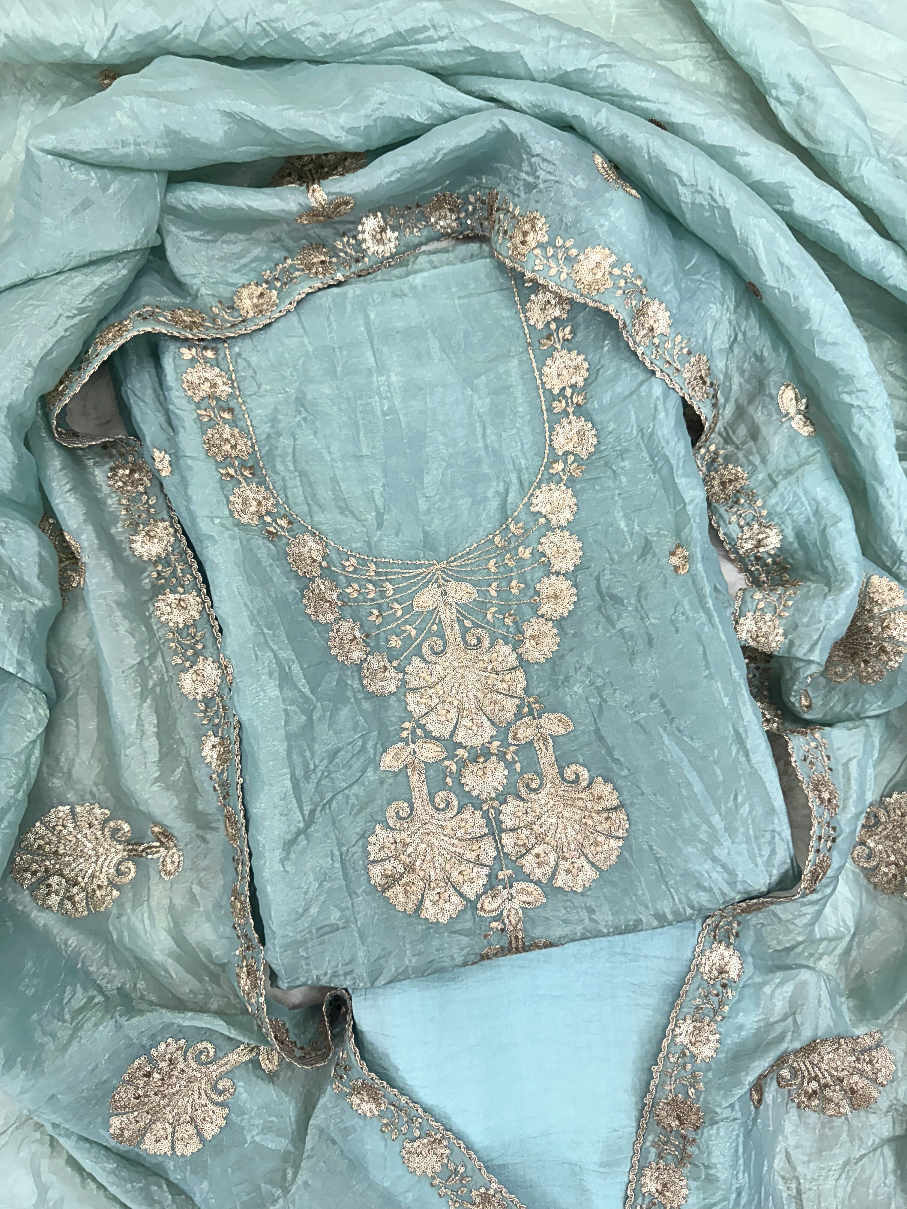 Soft Tissue with Zardozi work on neck