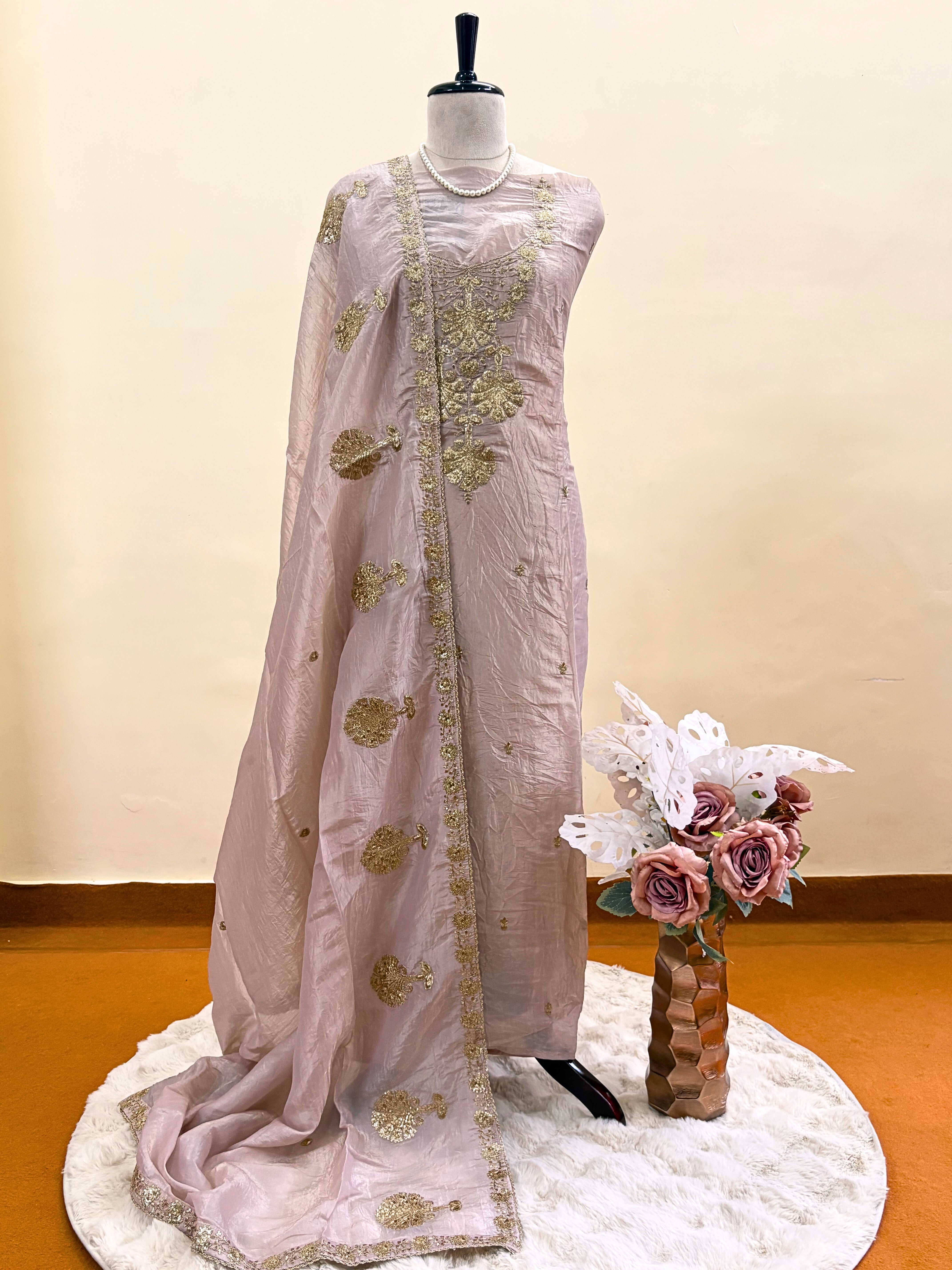 Soft Tissue with Zardozi work on neck