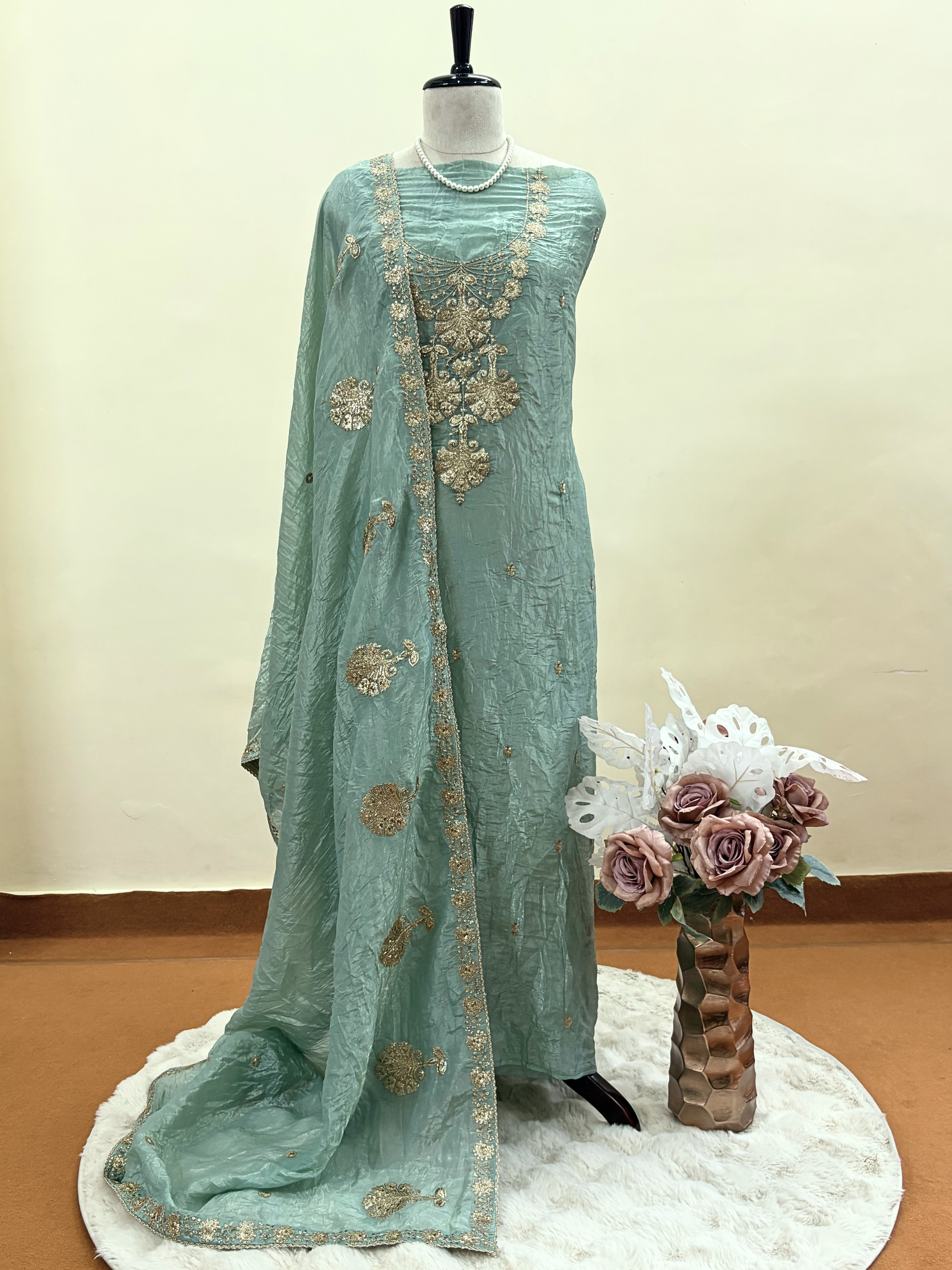 Soft Tissue with Zardozi work on neck