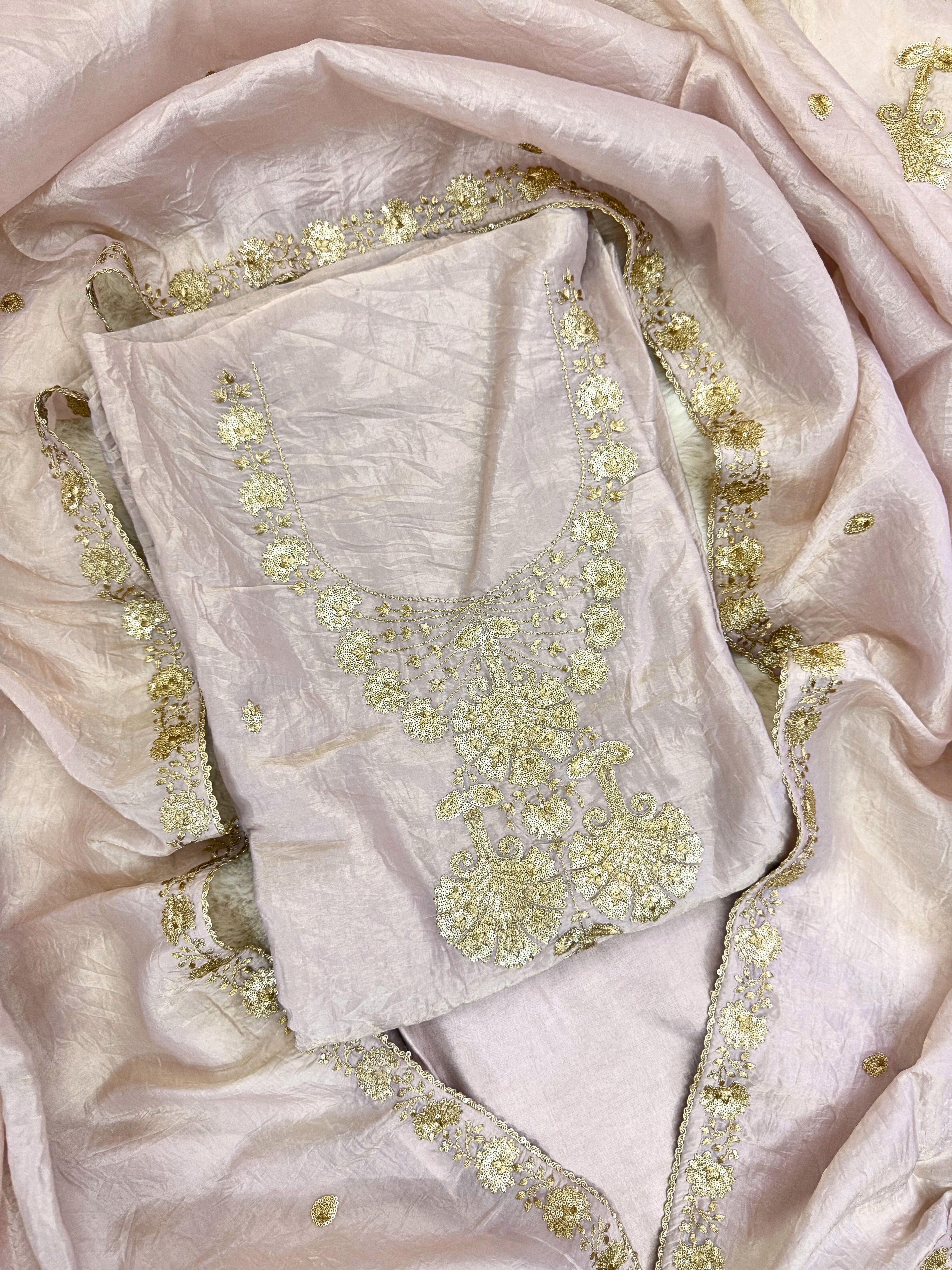 Soft Tissue with Zardozi work on neck