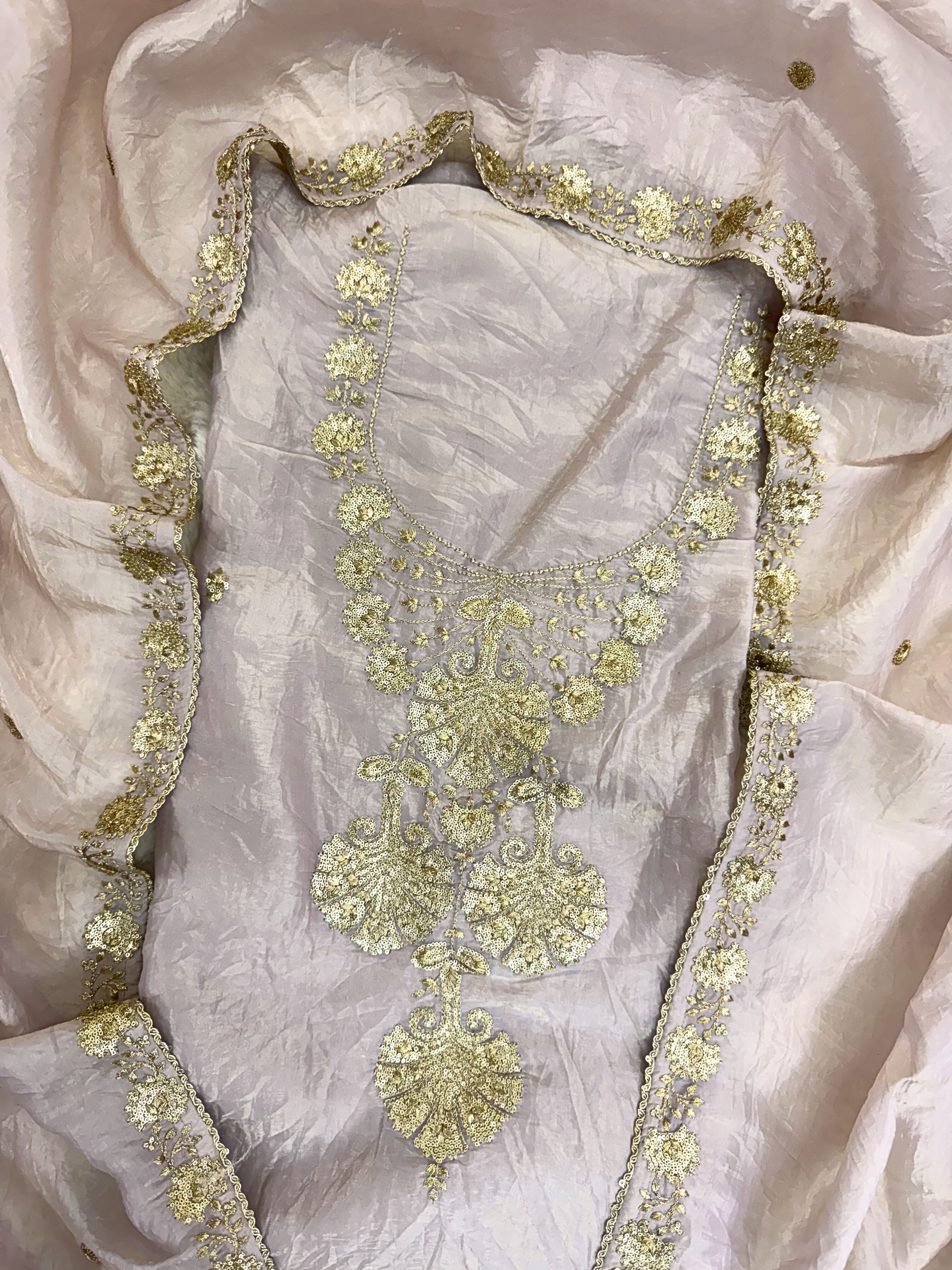 Soft Tissue with Zardozi work on neck