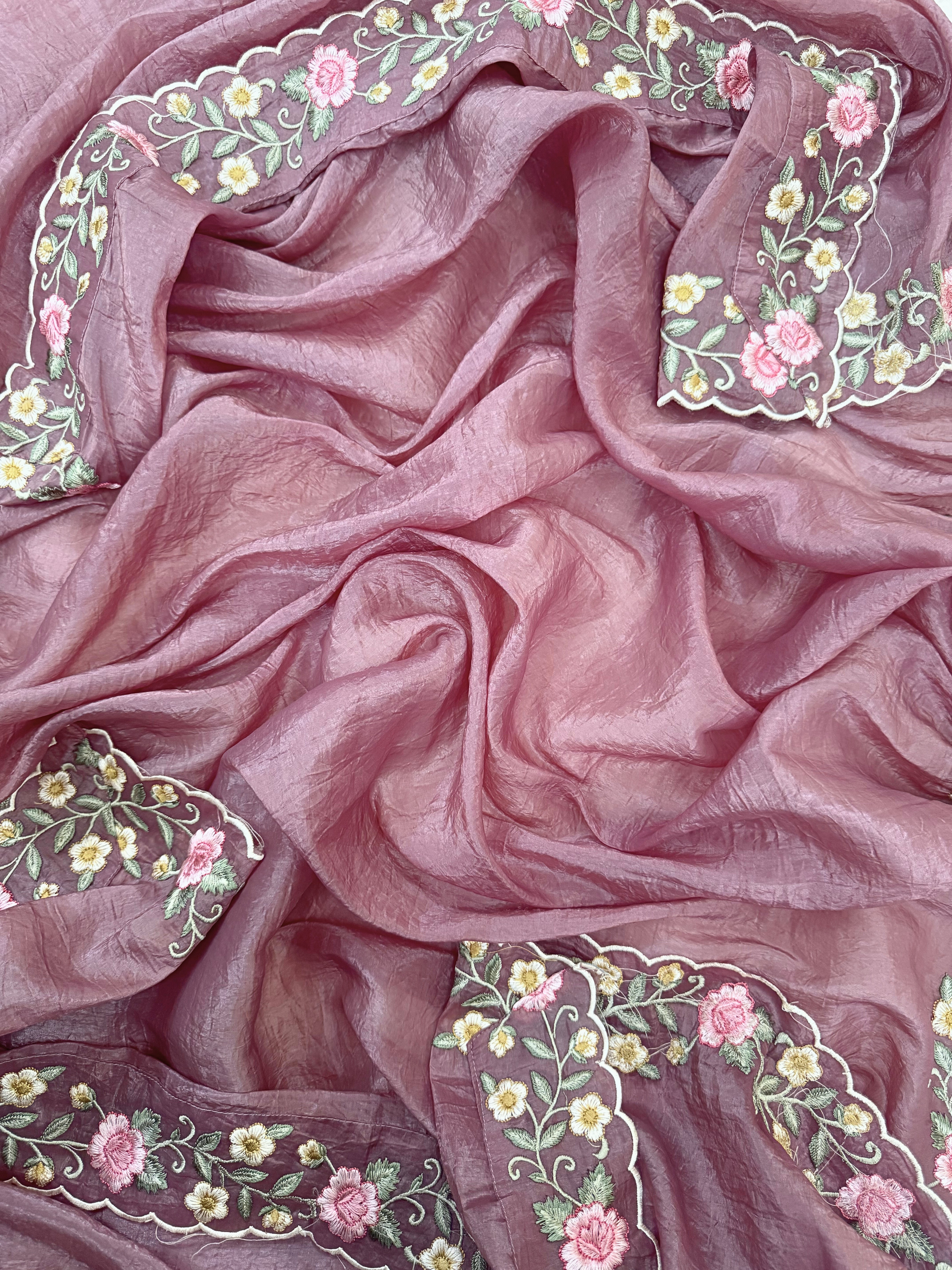 Mauve pink Unstitched suit on Tissue Fabric