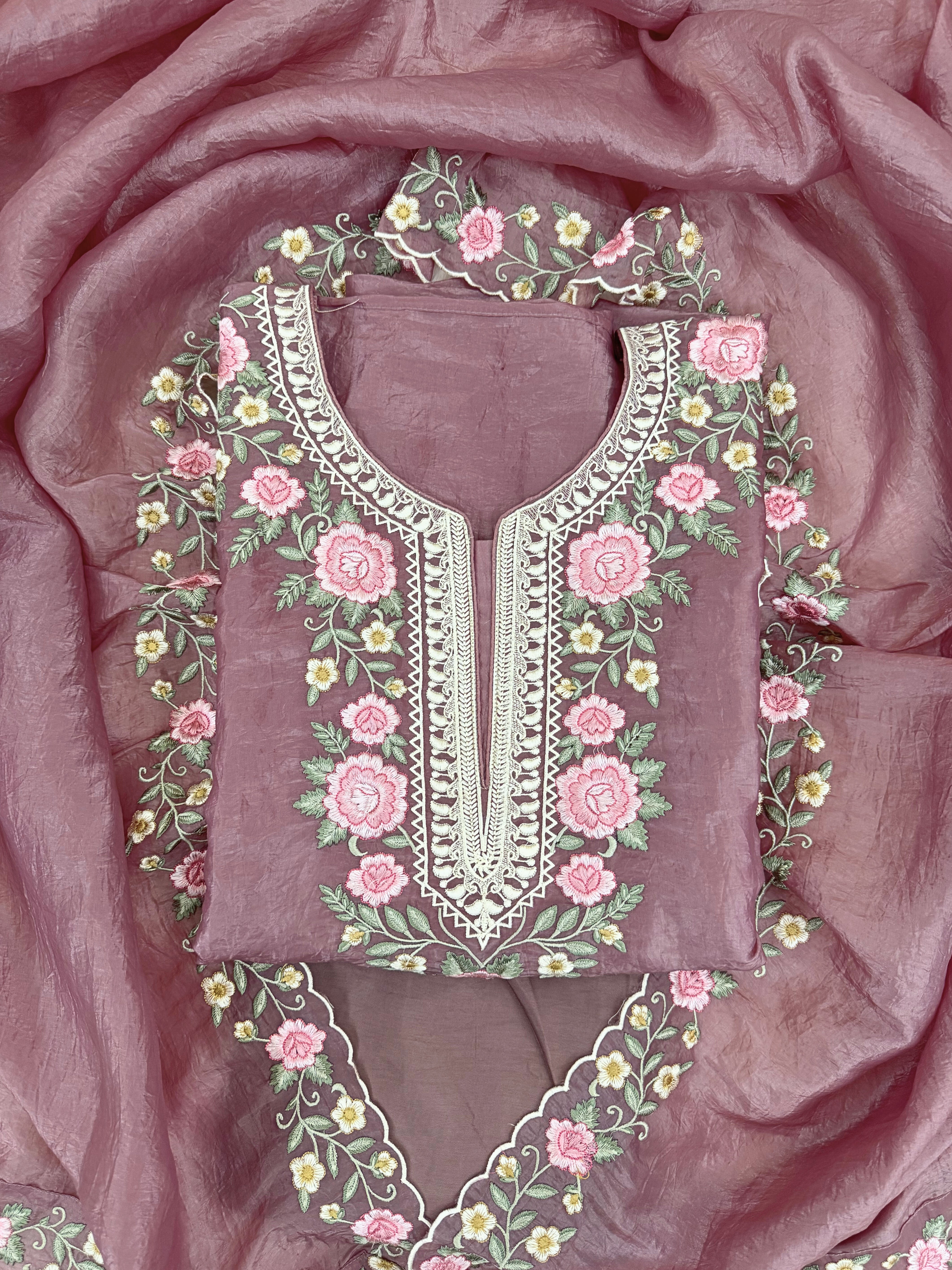 Mauve pink Unstitched suit on Tissue Fabric