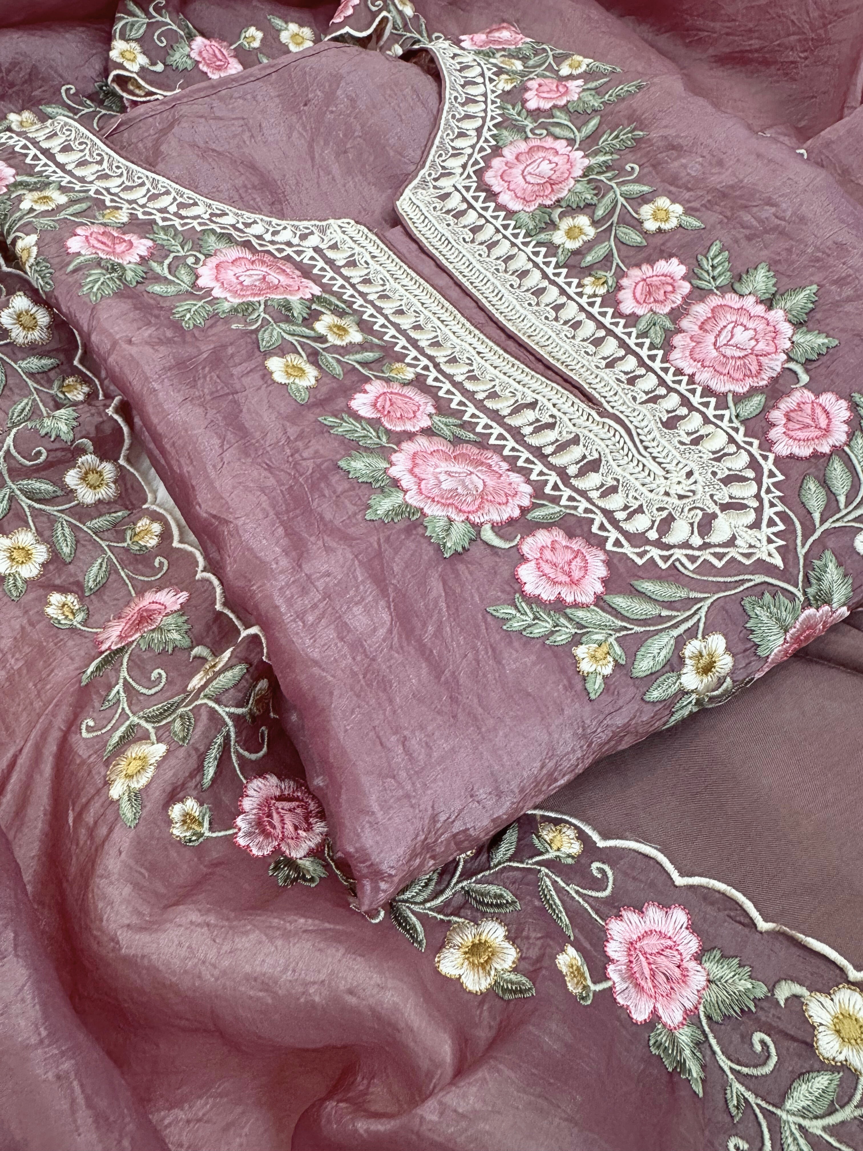 Mauve pink Unstitched suit on Tissue Fabric