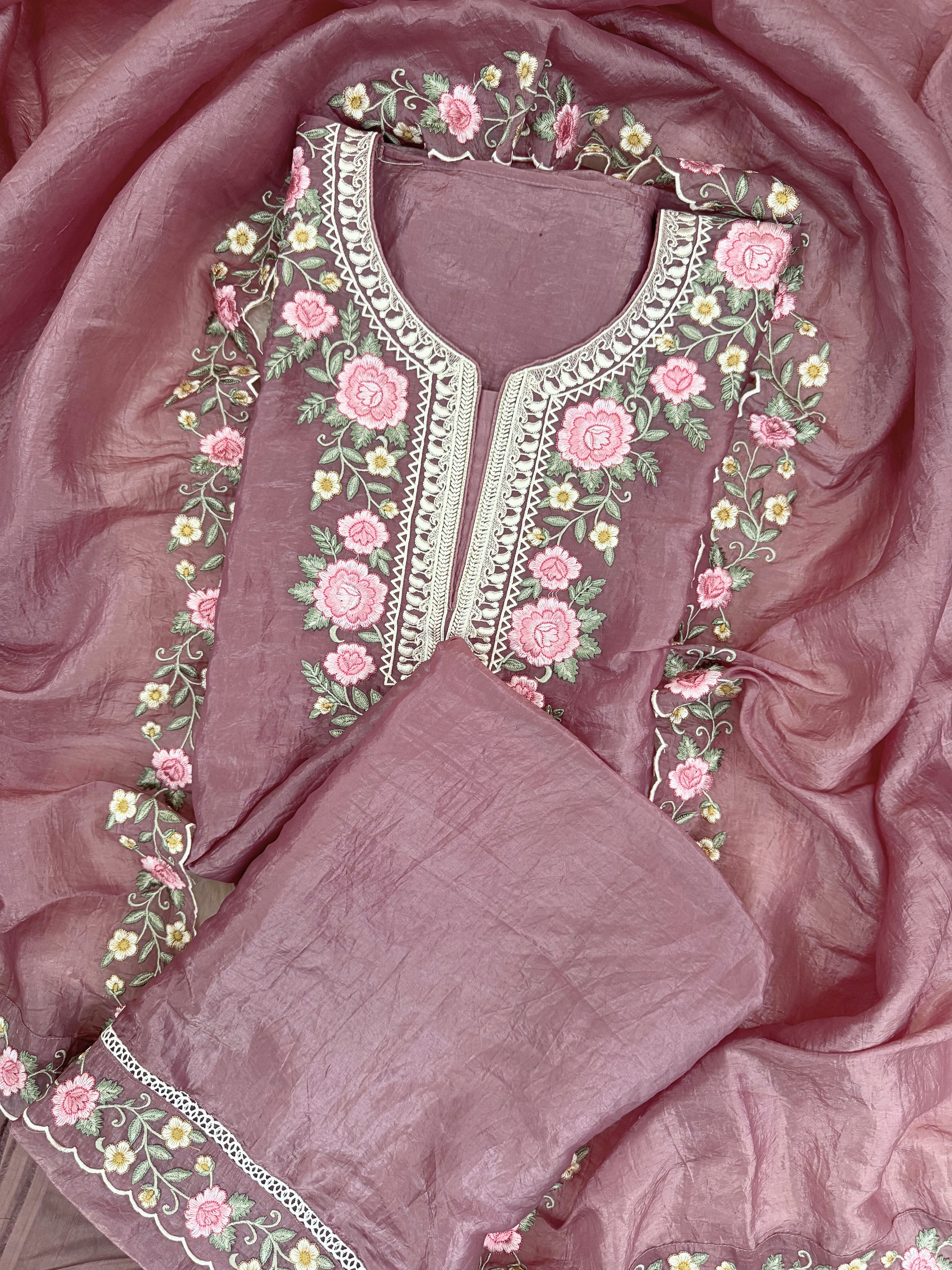 Mauve pink Unstitched suit on Tissue Fabric