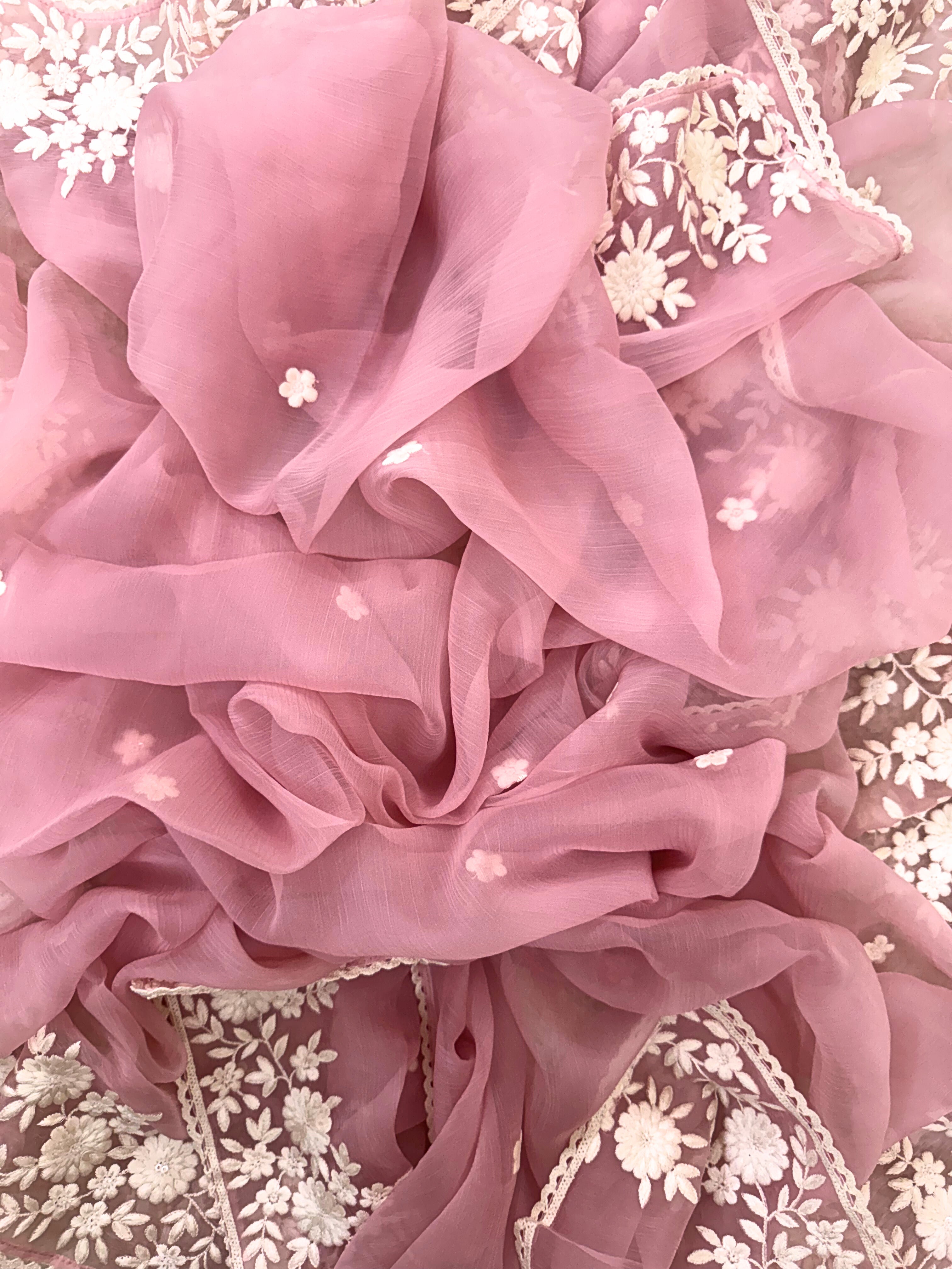 Soft chiffon unstitched suit with ivory thread embroidery