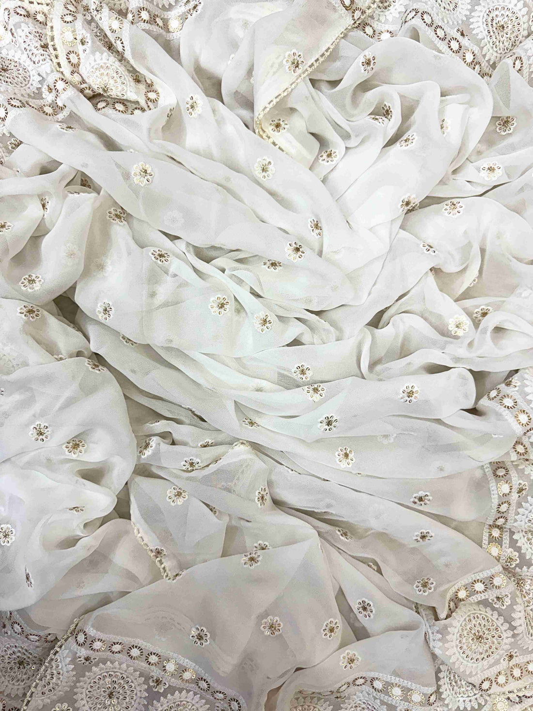 chikankari unstitched suit for women in white color