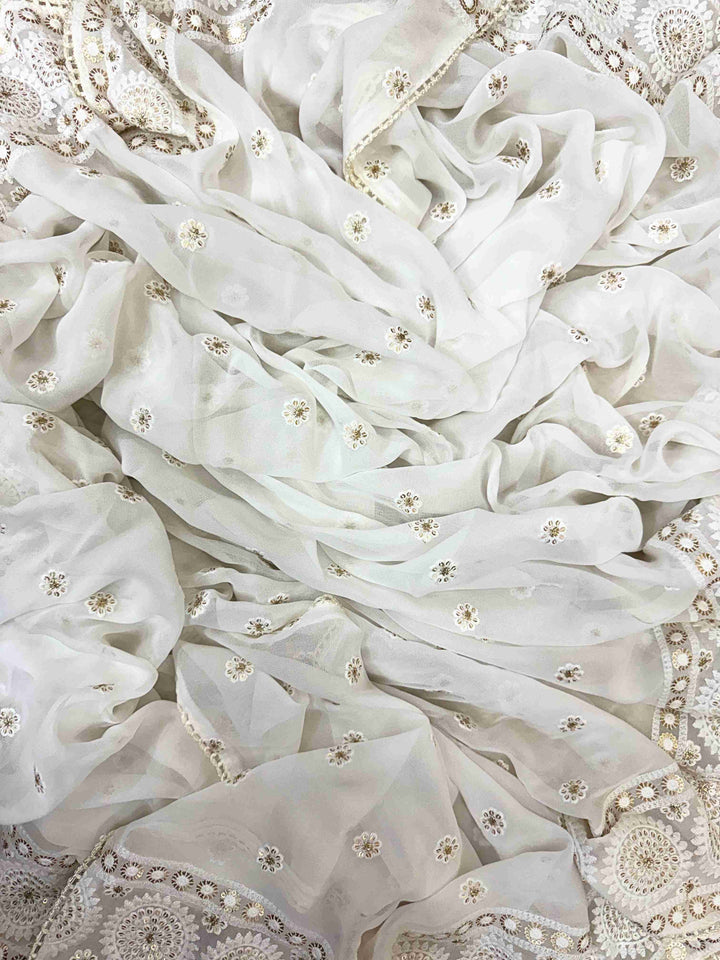 chikankari unstitched suit for women in white color