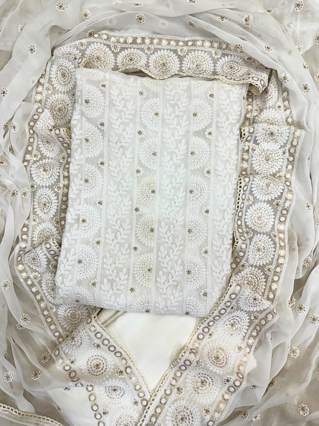 Noor-e-Nazakat: White Chikankari Suit with Sequin Highlights & Net Dupatta