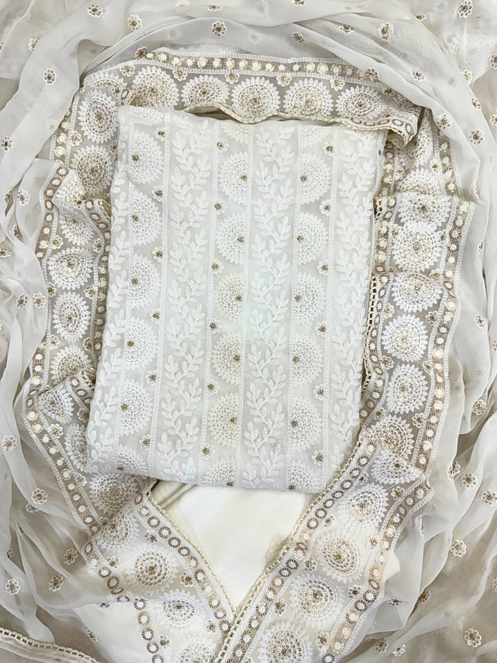 Noor-e-Nazakat: White Chikankari Suit with Sequin Highlights & Net Dupatta