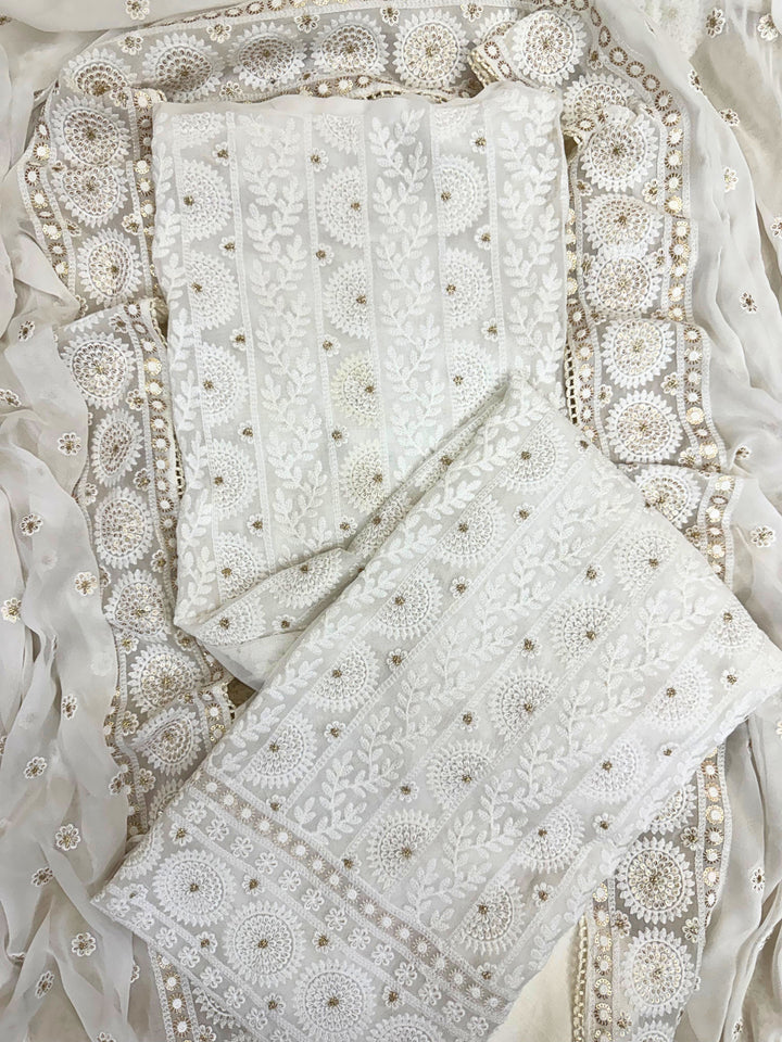 Noor-e-Nazakat: White Chikankari Suit with Sequin Highlights & Net Dupatta
