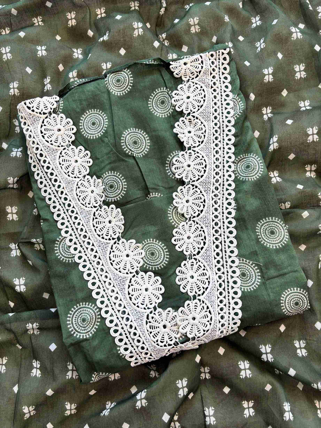 Cotton with lace work unstitched suit- The Zareesh