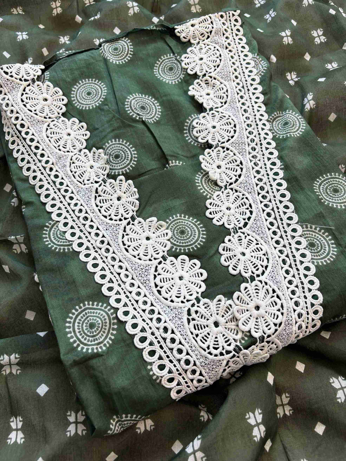 Cotton with lace work unstitched suit- The Zareesh