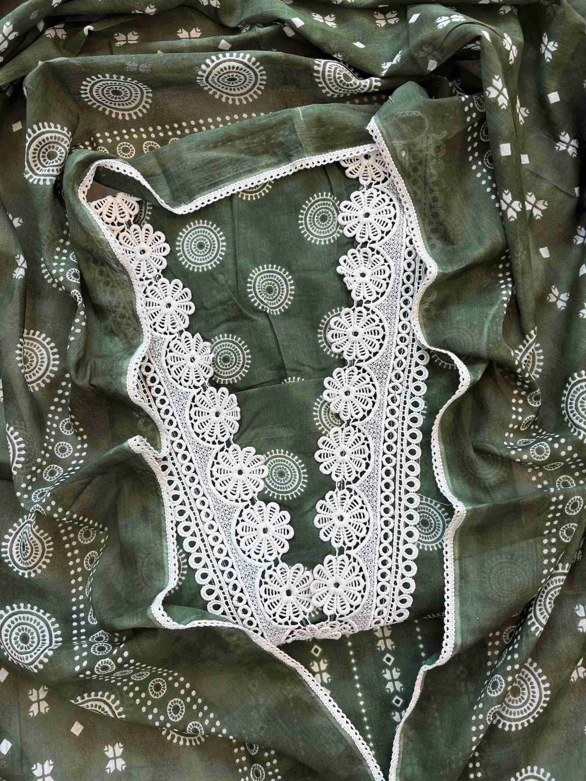 Cotton with lace work unstitched suit- The Zareesh