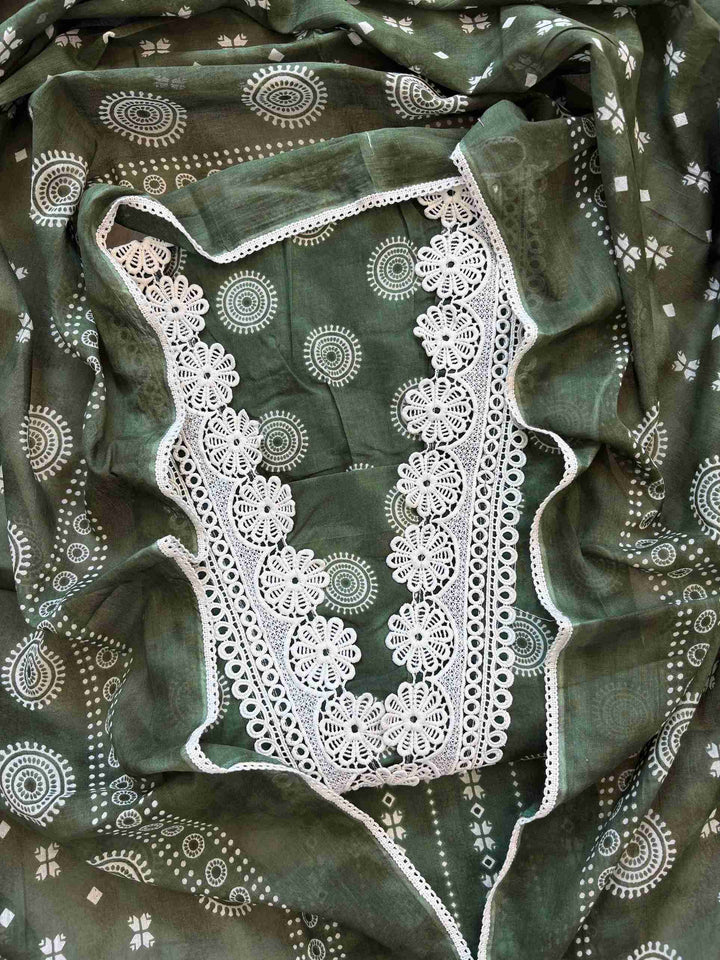 Cotton with lace work unstitched suit- The Zareesh