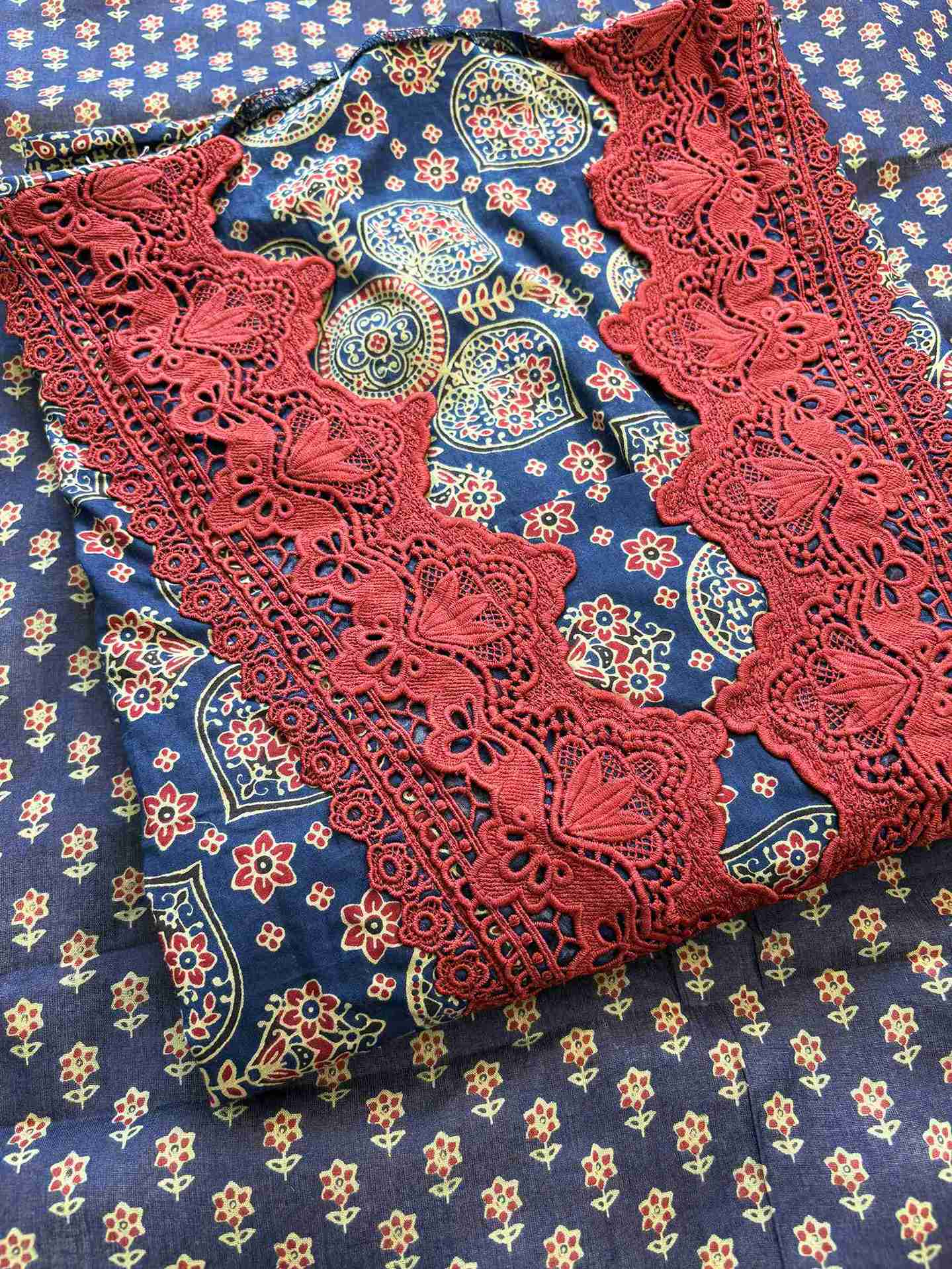 Pure Cotton with lace work unstitched suit- The Zareesh