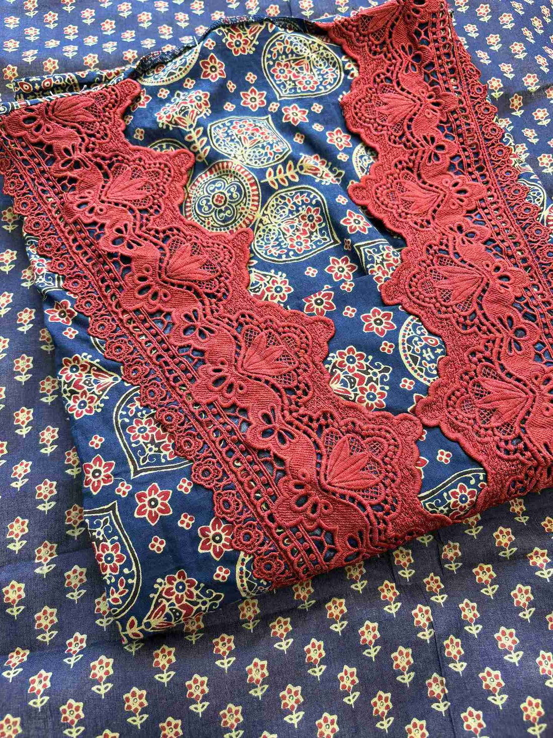 Pure Cotton with lace work unstitched suit- The Zareesh