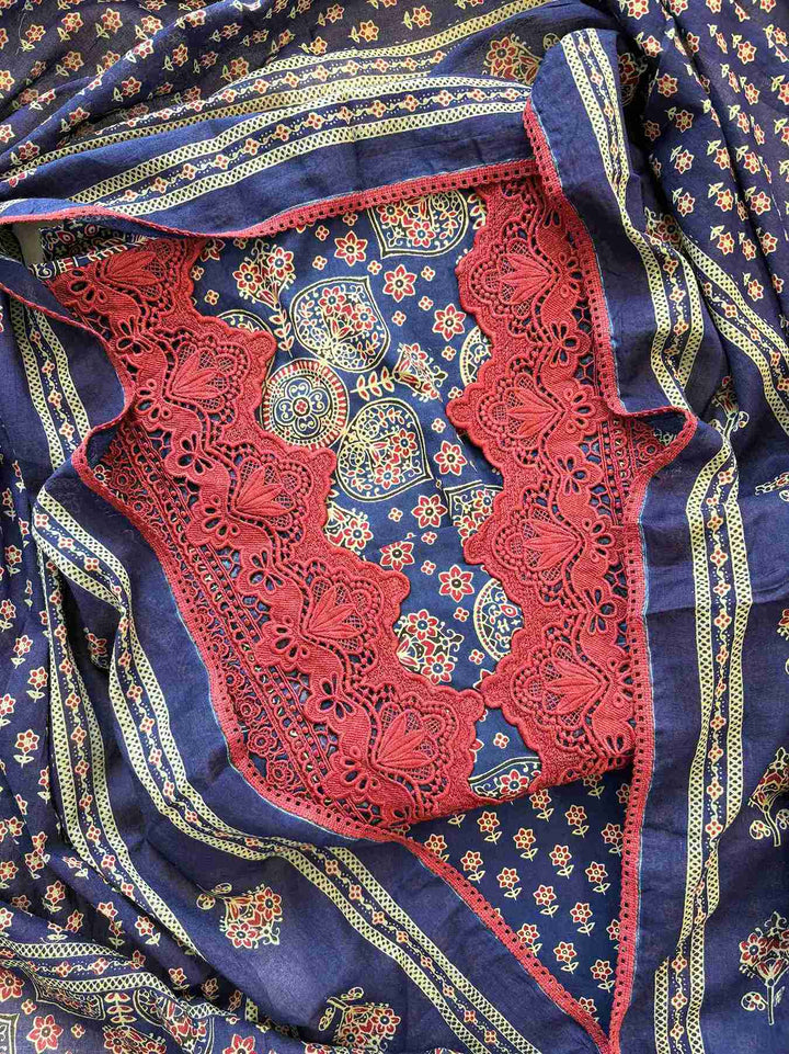 Pure Cotton with lace work unstitched suit- The Zareesh